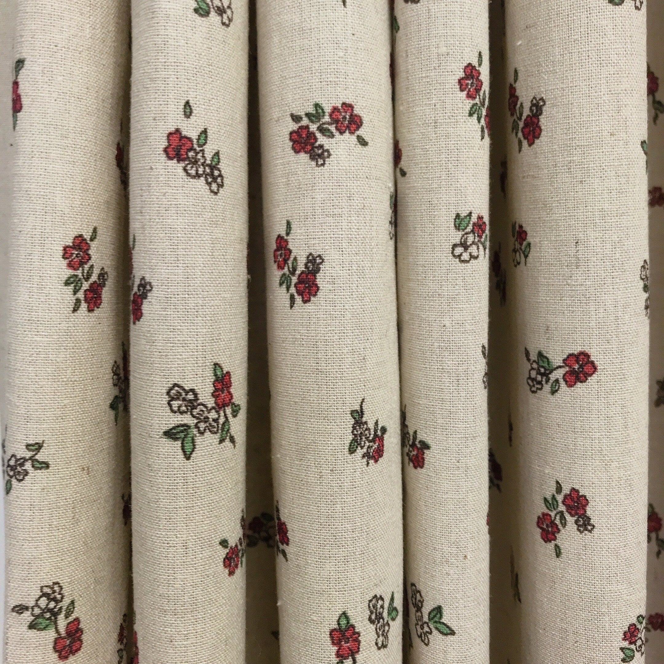 Small Red Floral Curtain on Natural Beige