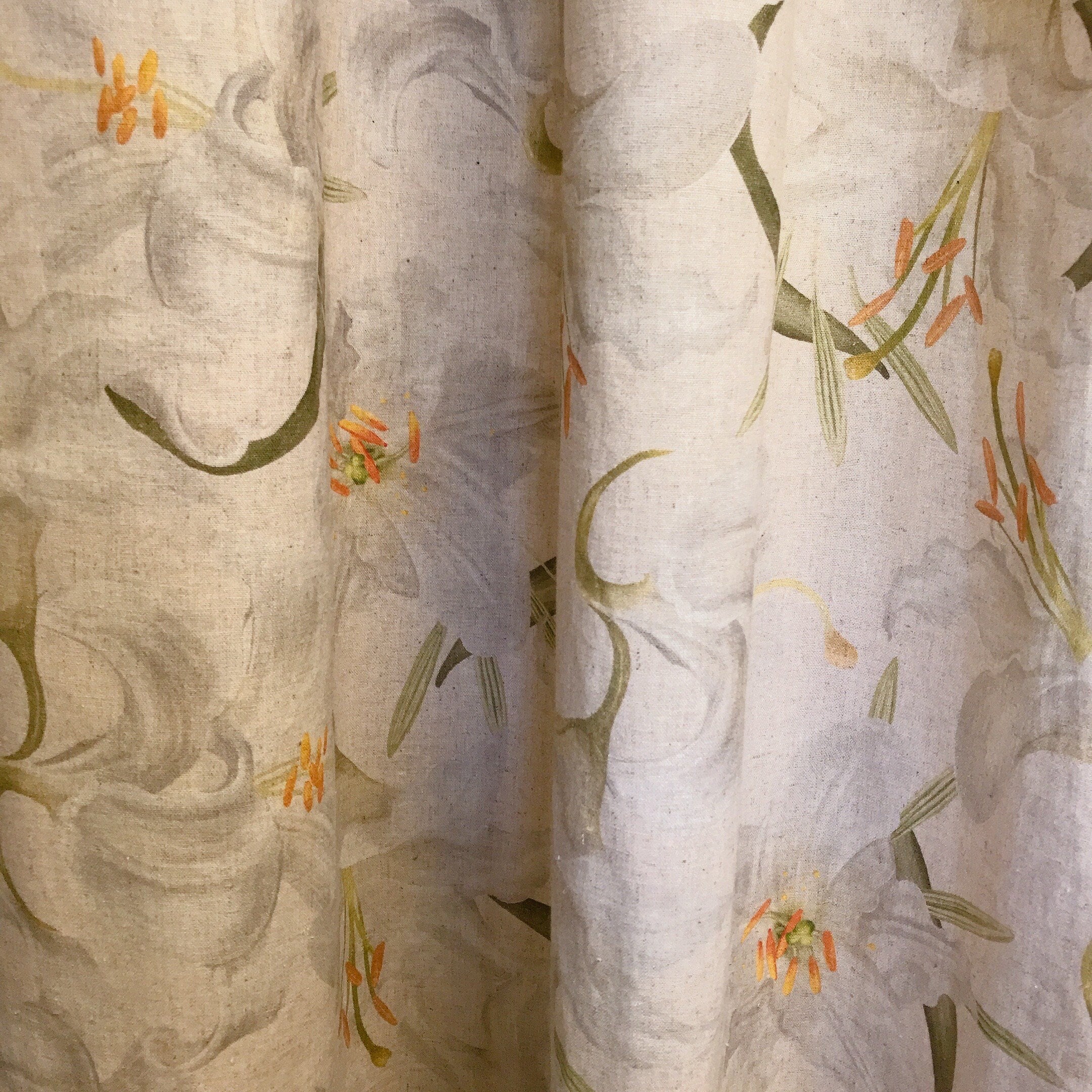 Light Grey Floral Curtain on Natural Beige