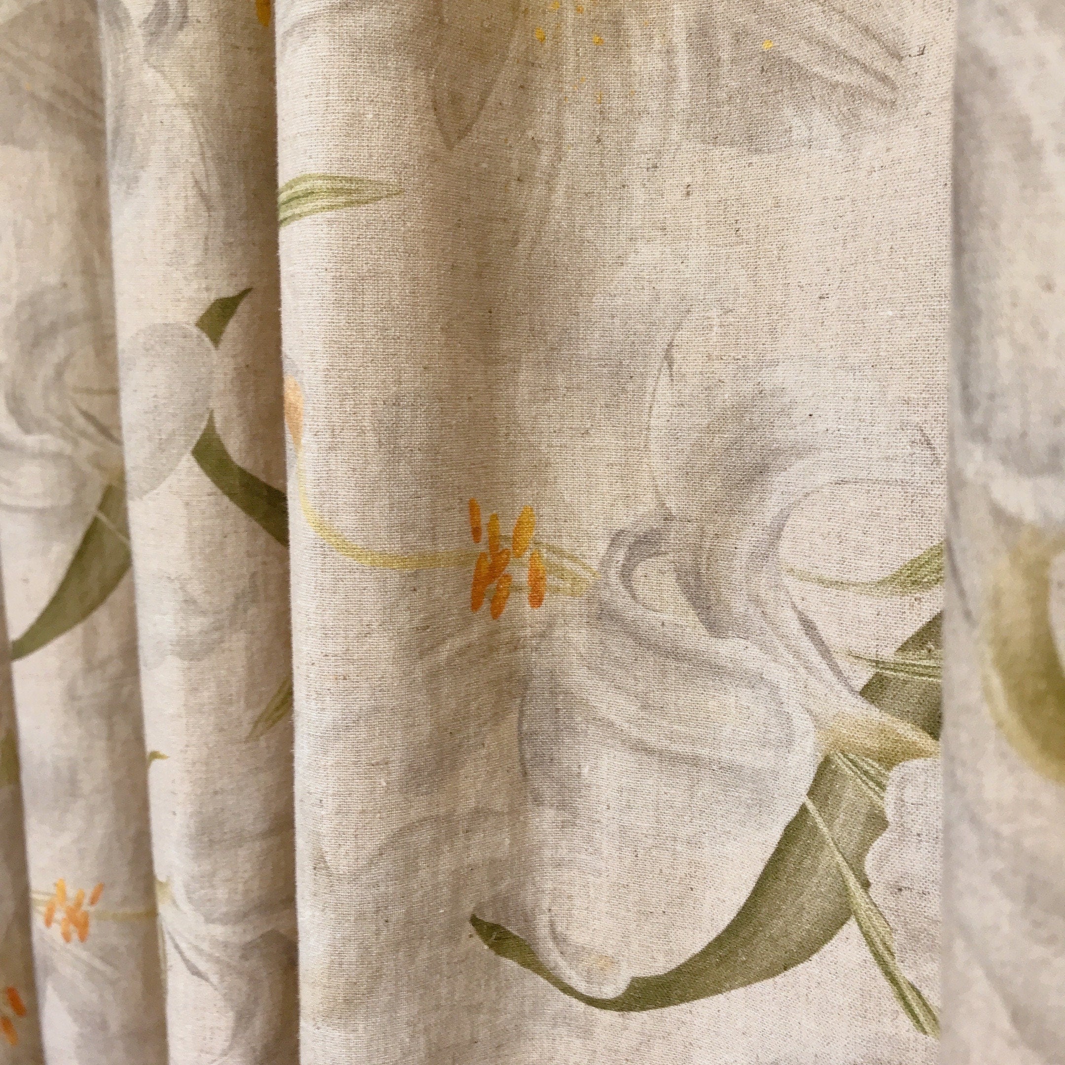 Light Grey Floral Curtain on Natural Beige