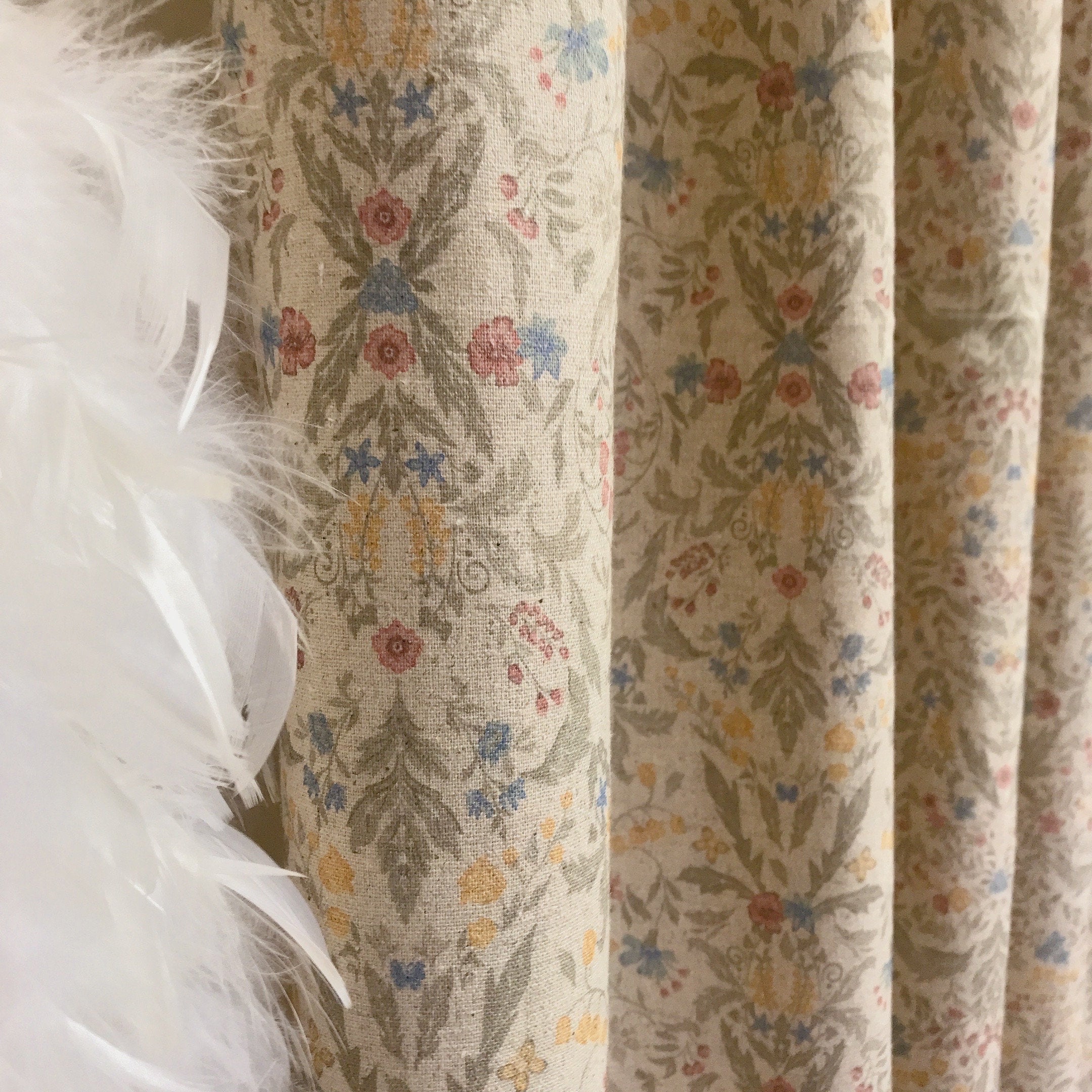 Multicolor Border Floral Curtain on Natural Beige