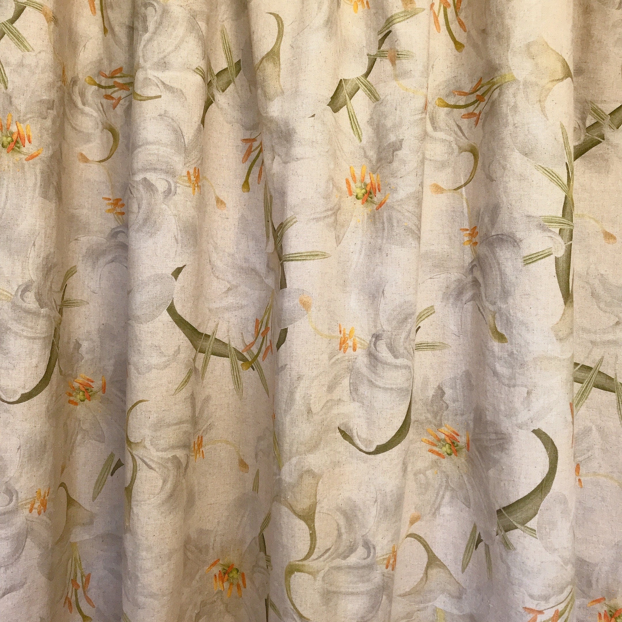 Light Grey Floral Curtain on Natural Beige