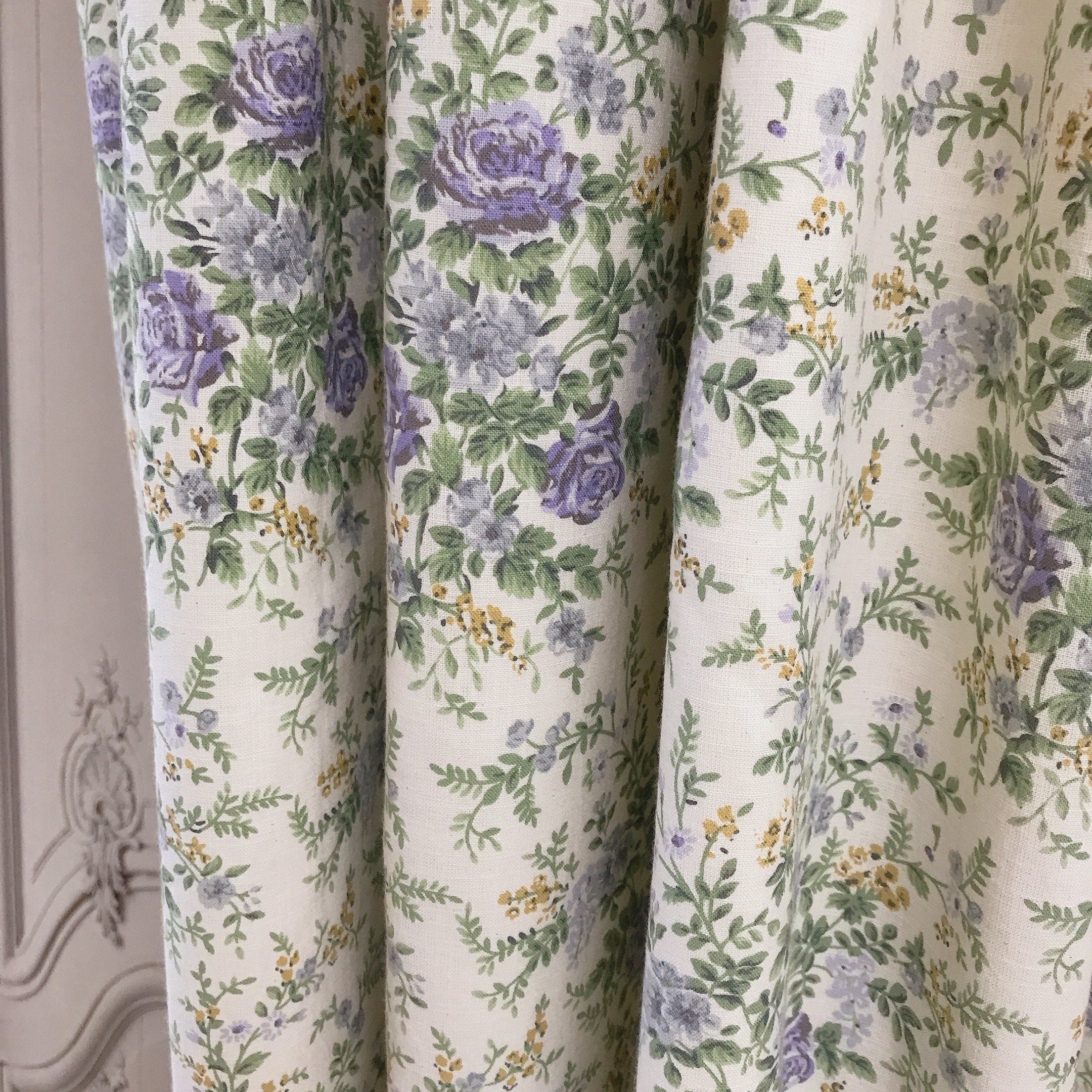 Purple Floral Curtain on Natural Beige