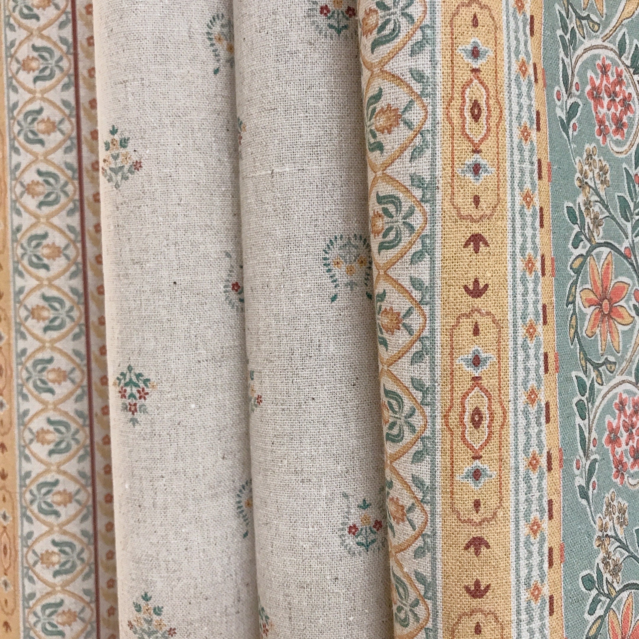 Multicolor Border Floral Curtain on Natural Beige