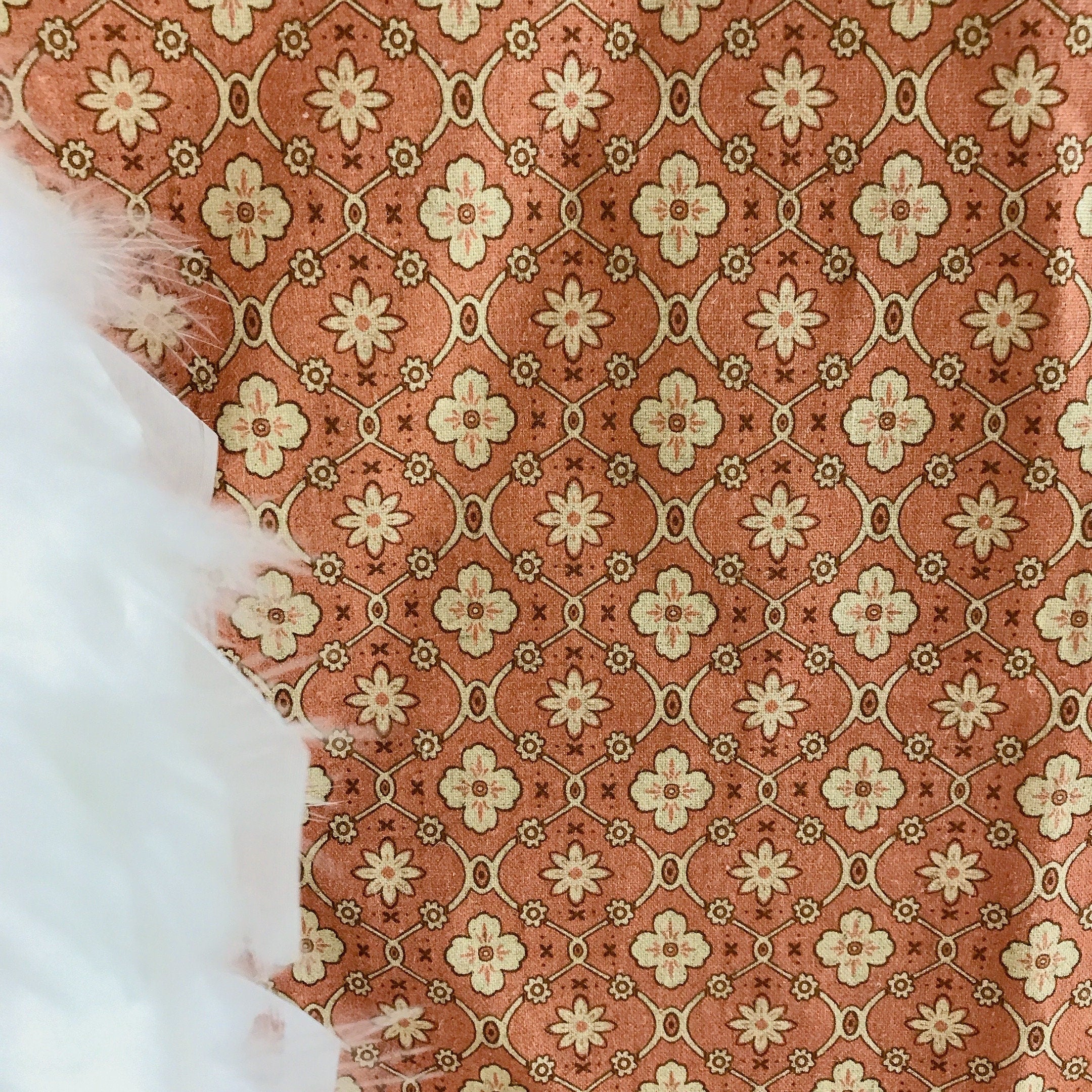 Natural Beige Floral Curtain on Brick