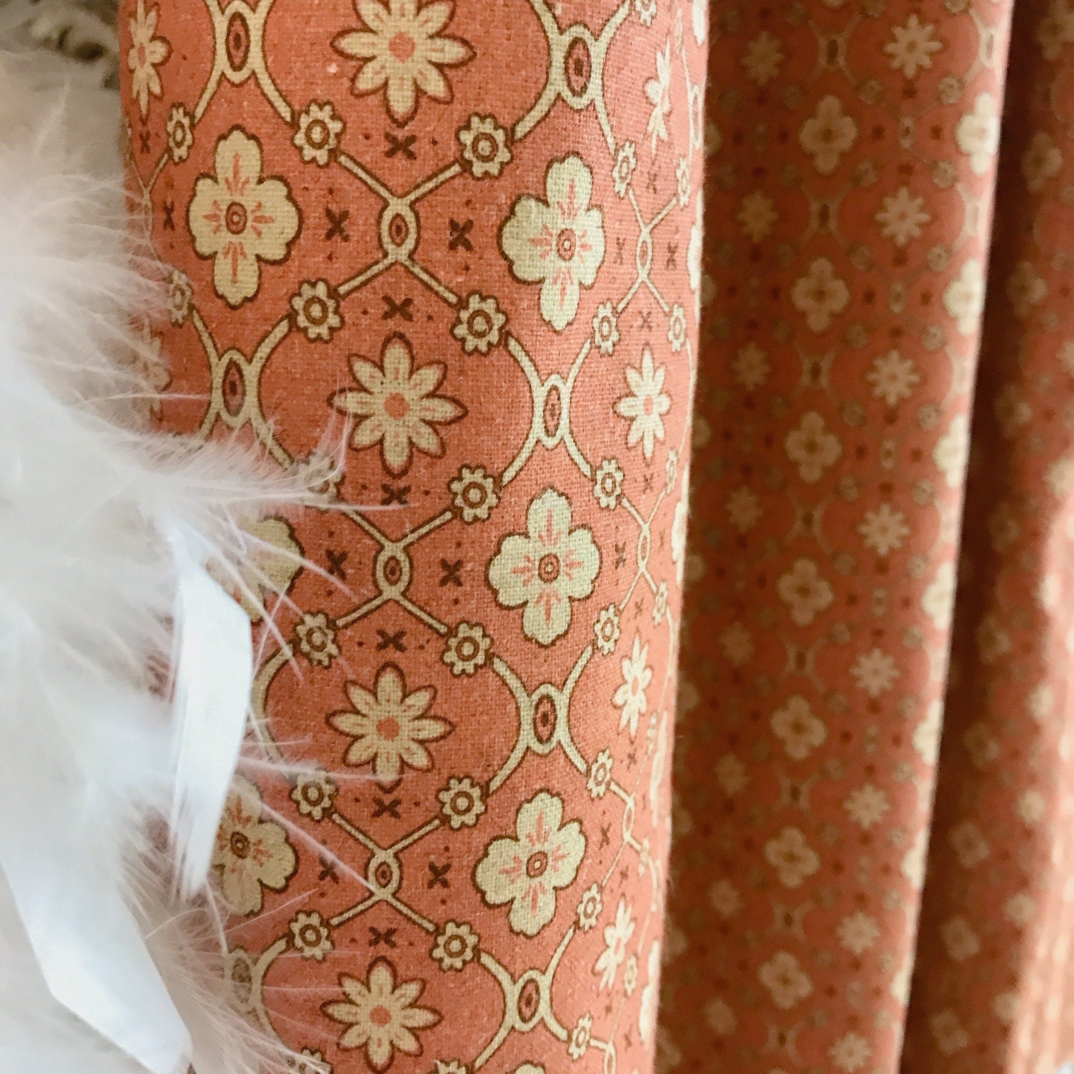 Natural Beige Floral Curtain on Brick