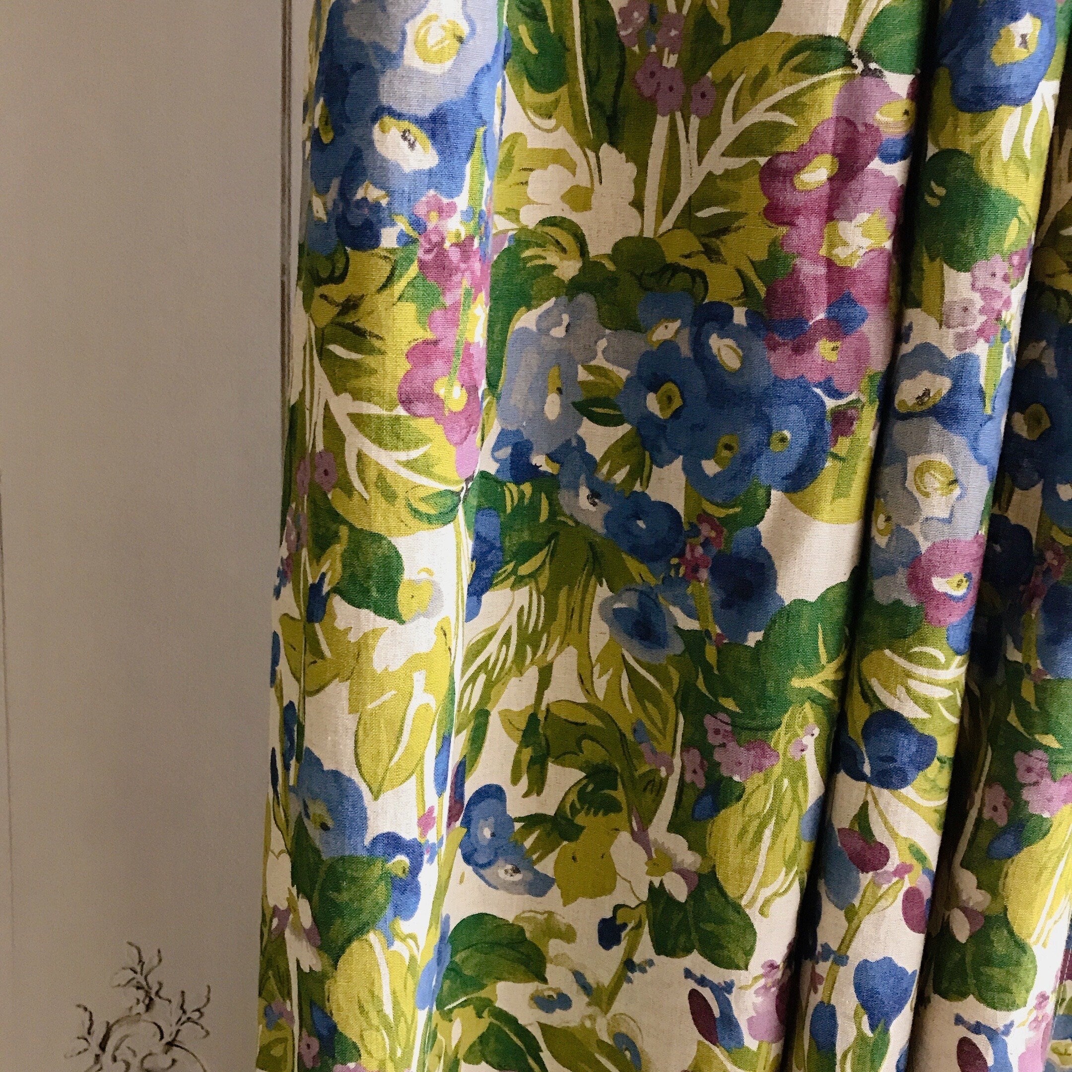 Blue and Purple Floral Curtain on Natural Beige