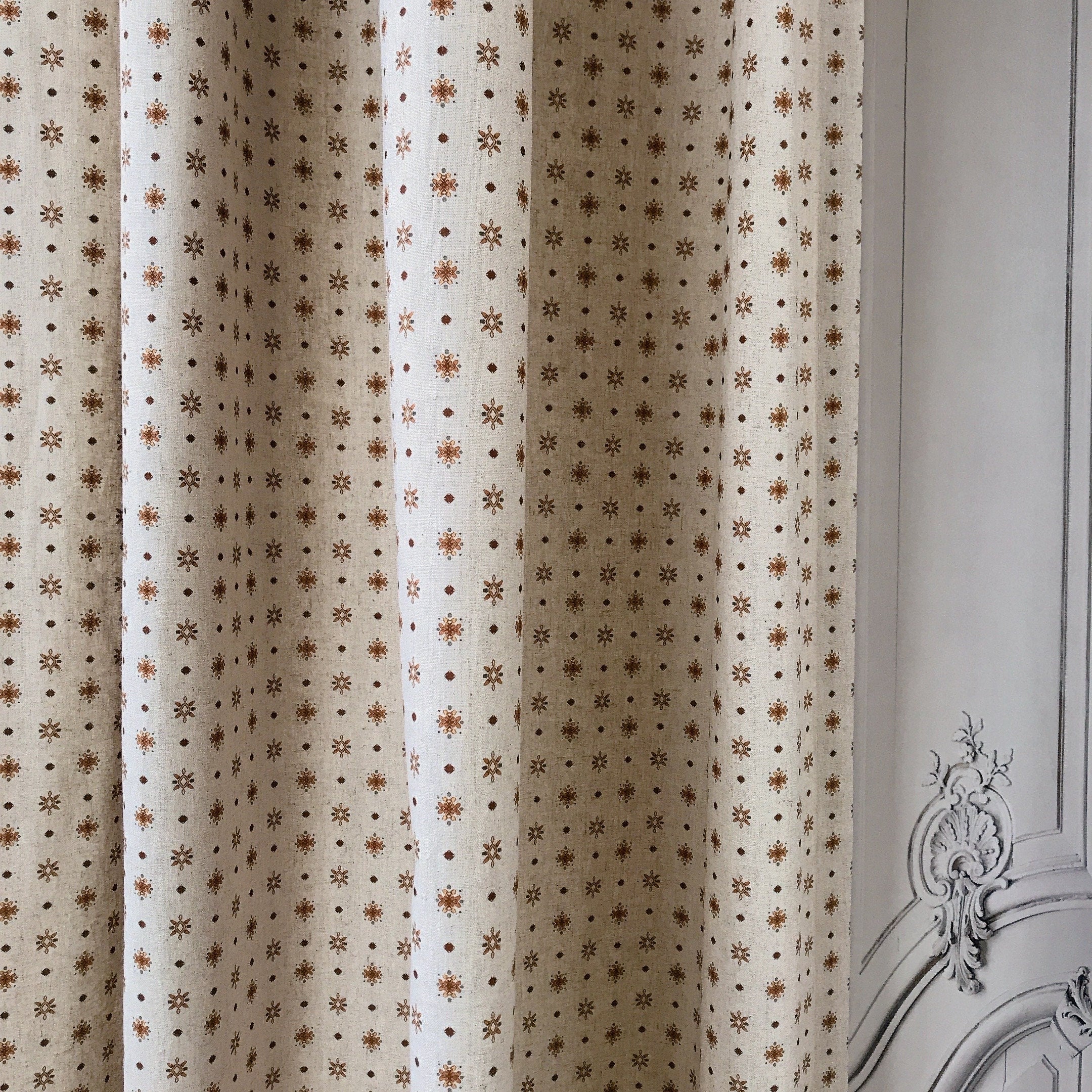 Copper Brown Circle Curtain on Natural Beige