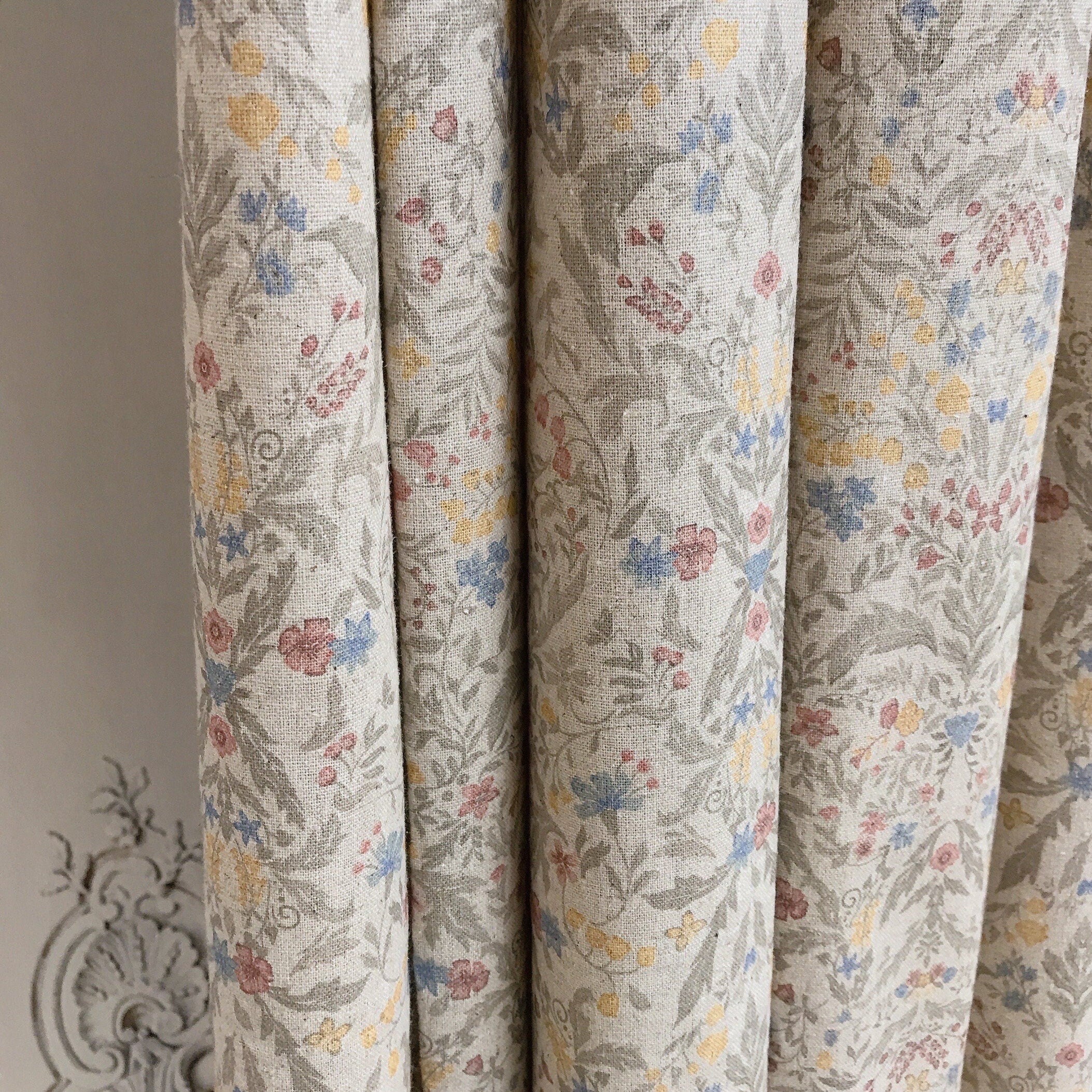 Muted Multicolor Floral Curtain on Natural Beige