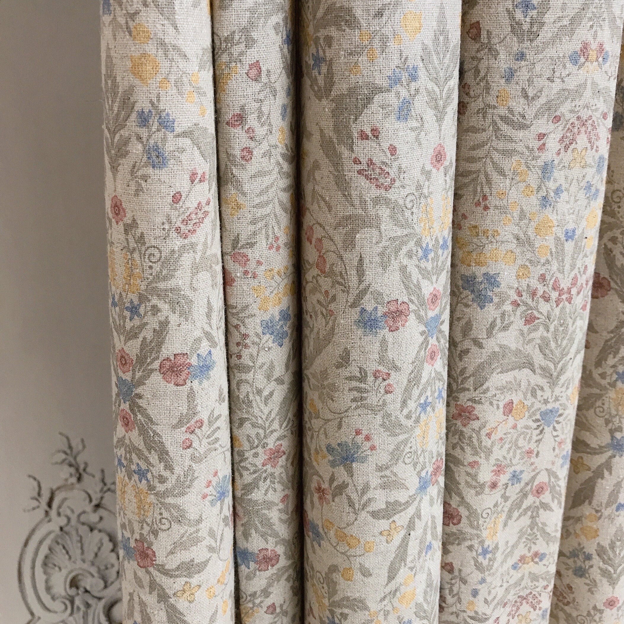 Multicolor Border Floral Curtain on Natural Beige