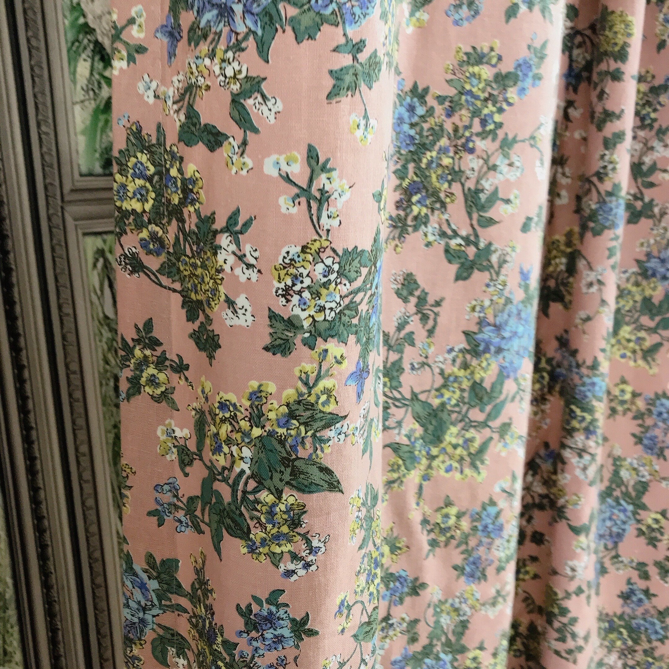 Purple Yellow Floral Curtain With Dark Indigo and Pink Accents