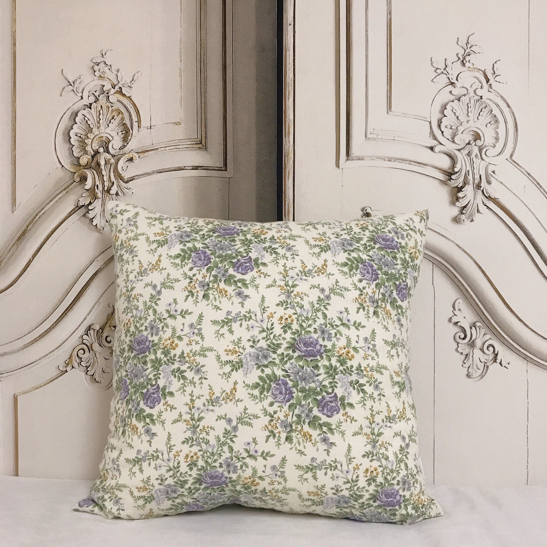 Purple Floral Cushion Cover on Natural Beige