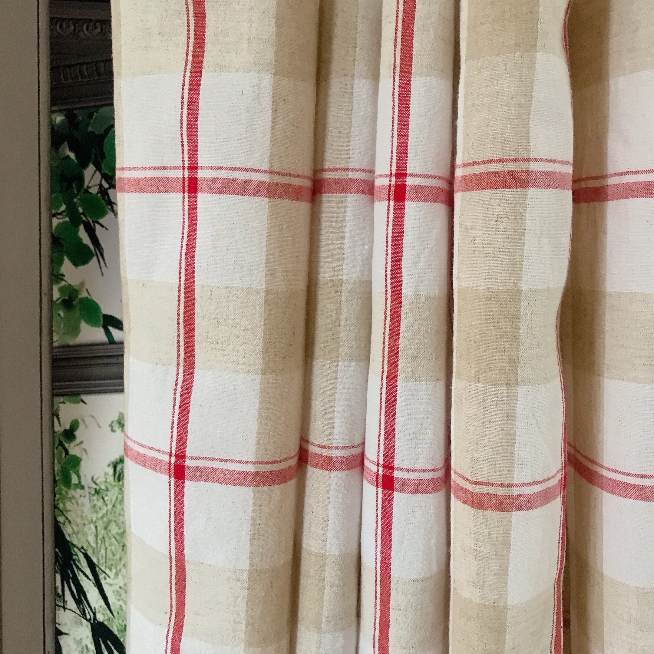 Red Beige and Ivory Plaid Curtain