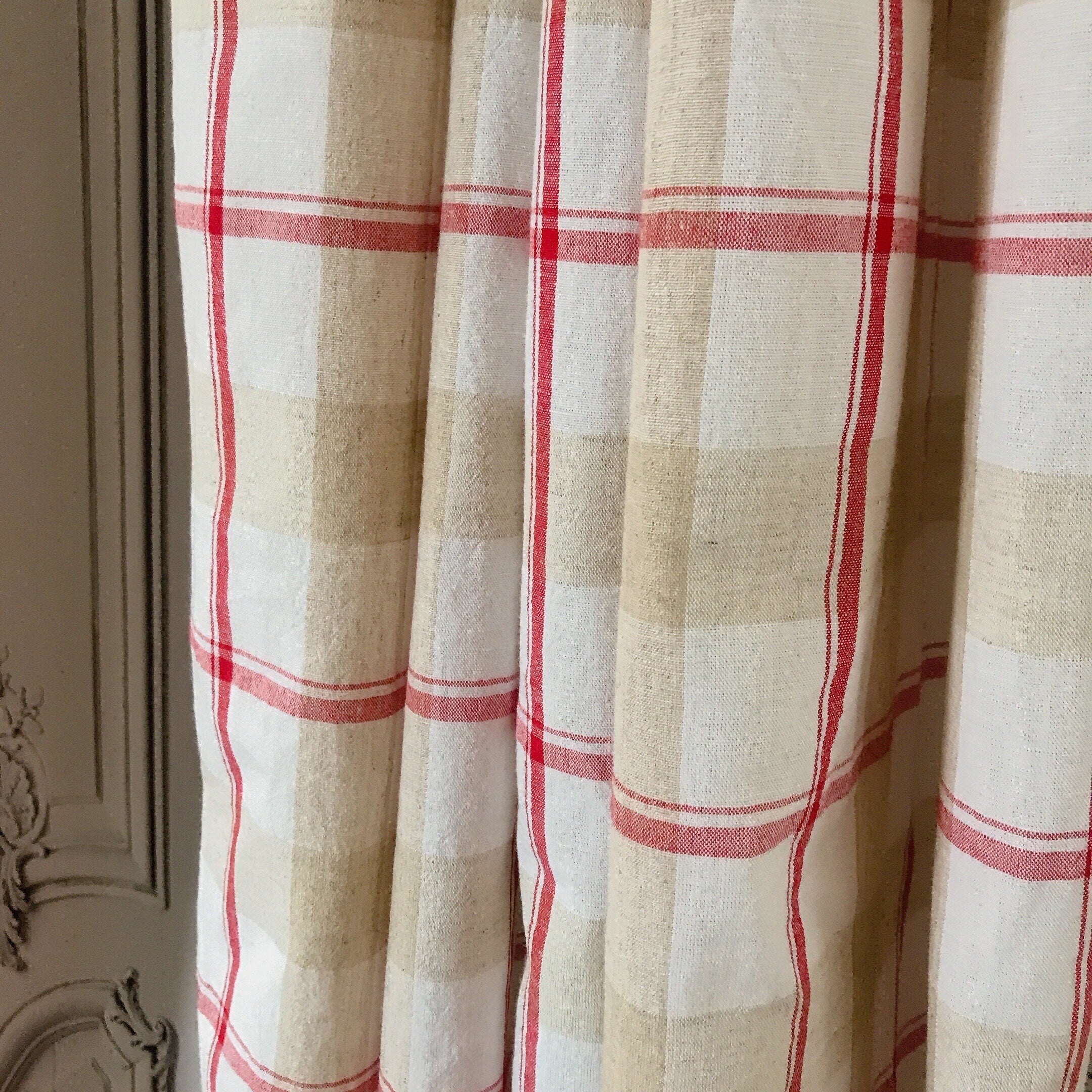 Red Beige and Ivory Plaid Curtain