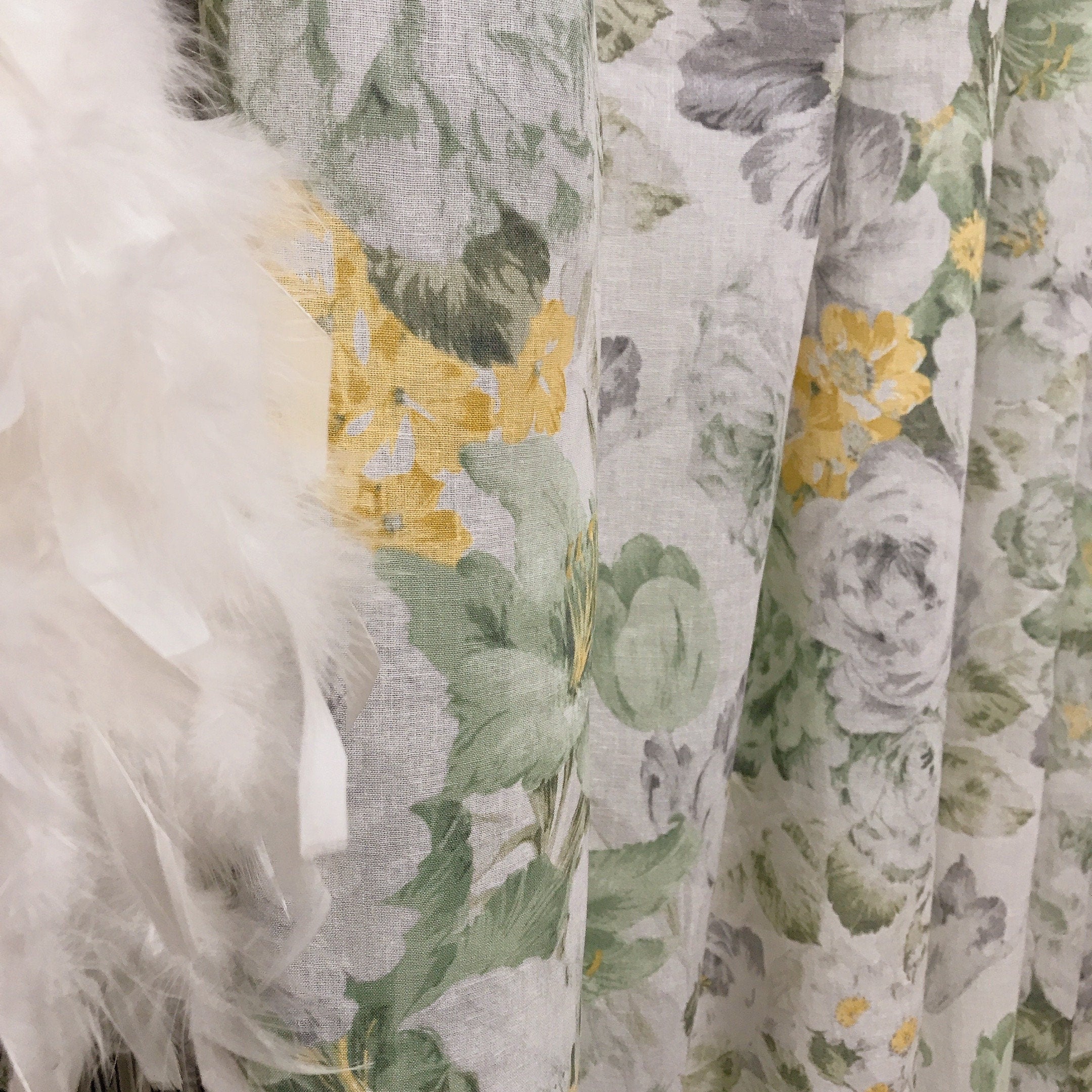 Light Grey Bold Floral Curtain on White
