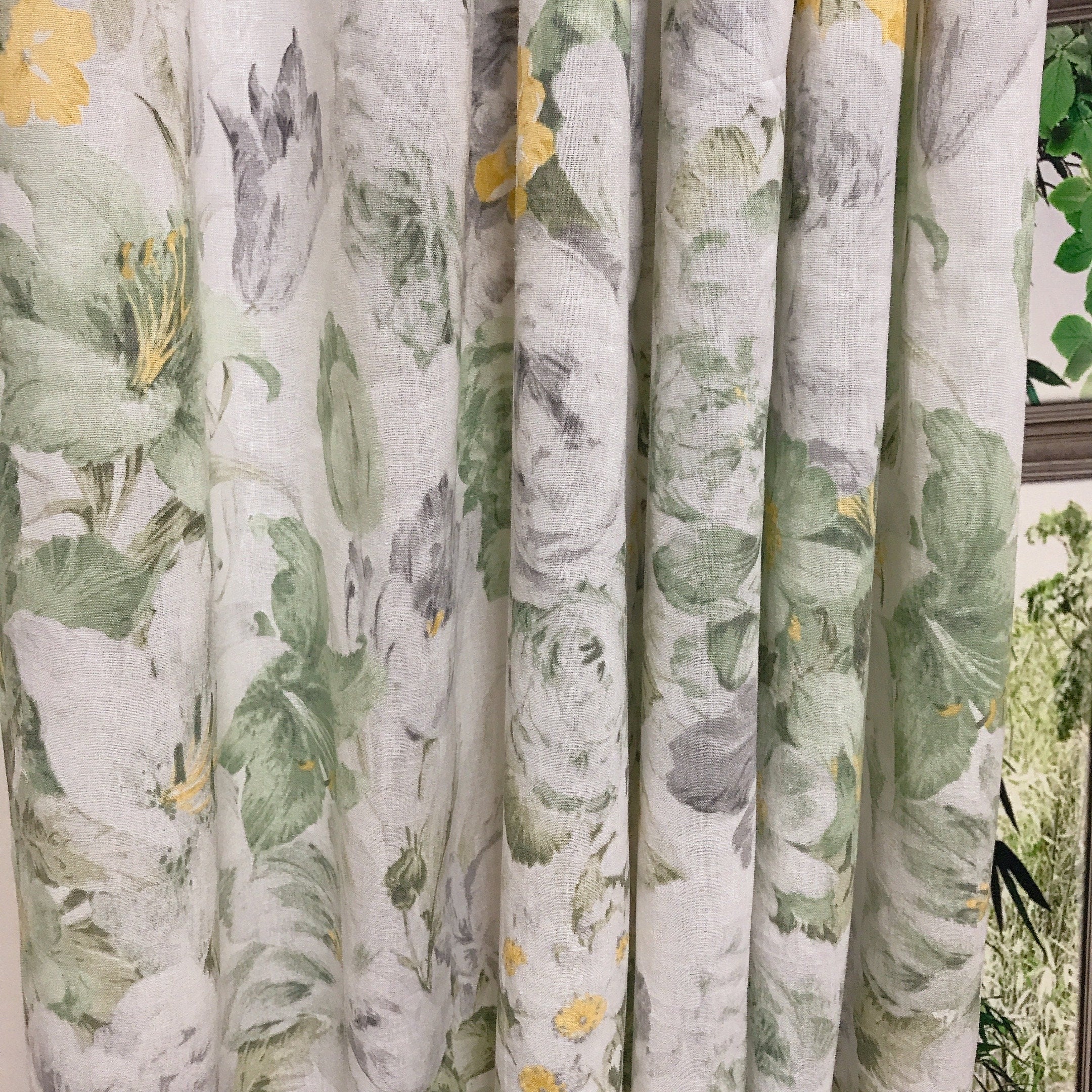 Light Grey Bold Floral Curtain on White