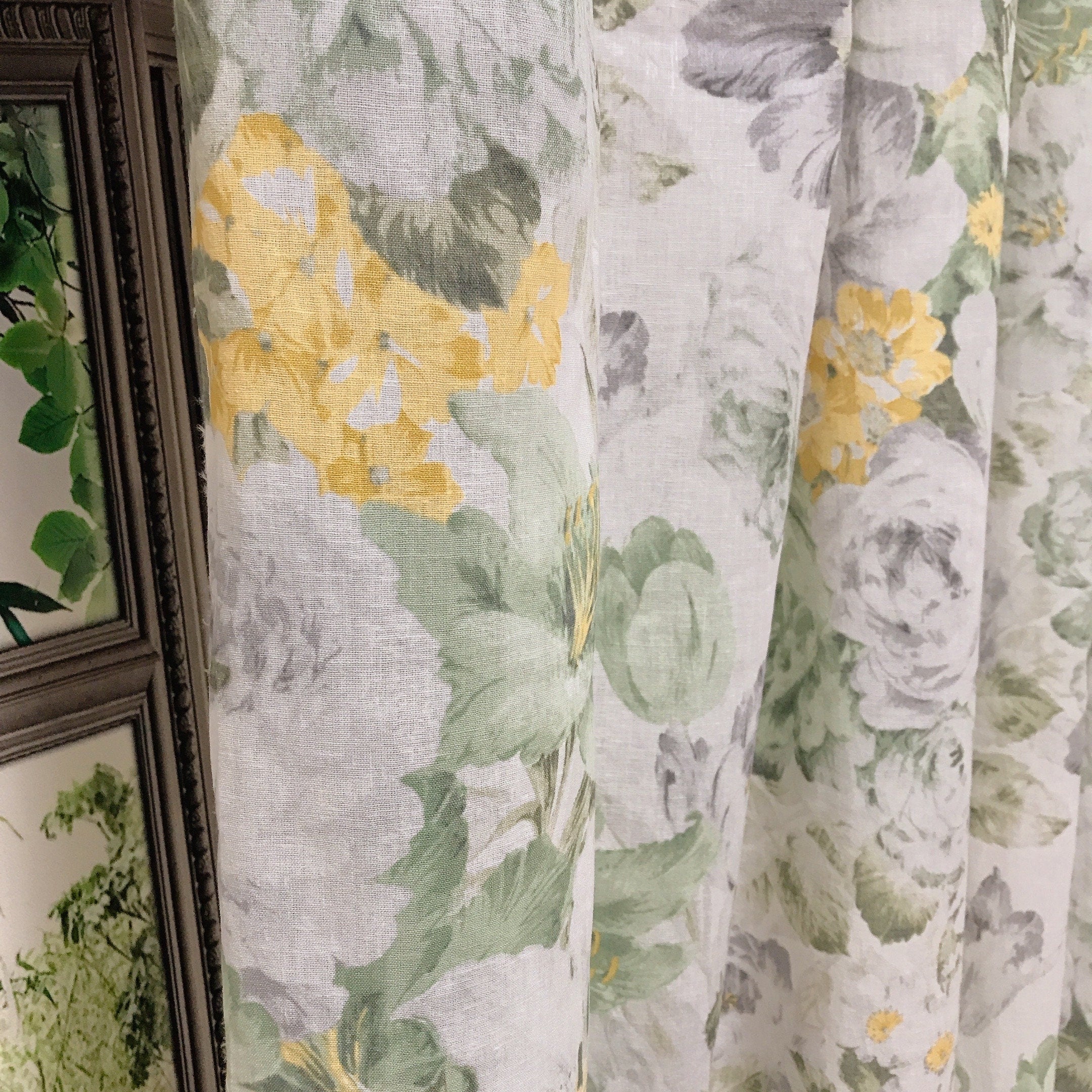 Light Grey Bold Floral Curtain on White
