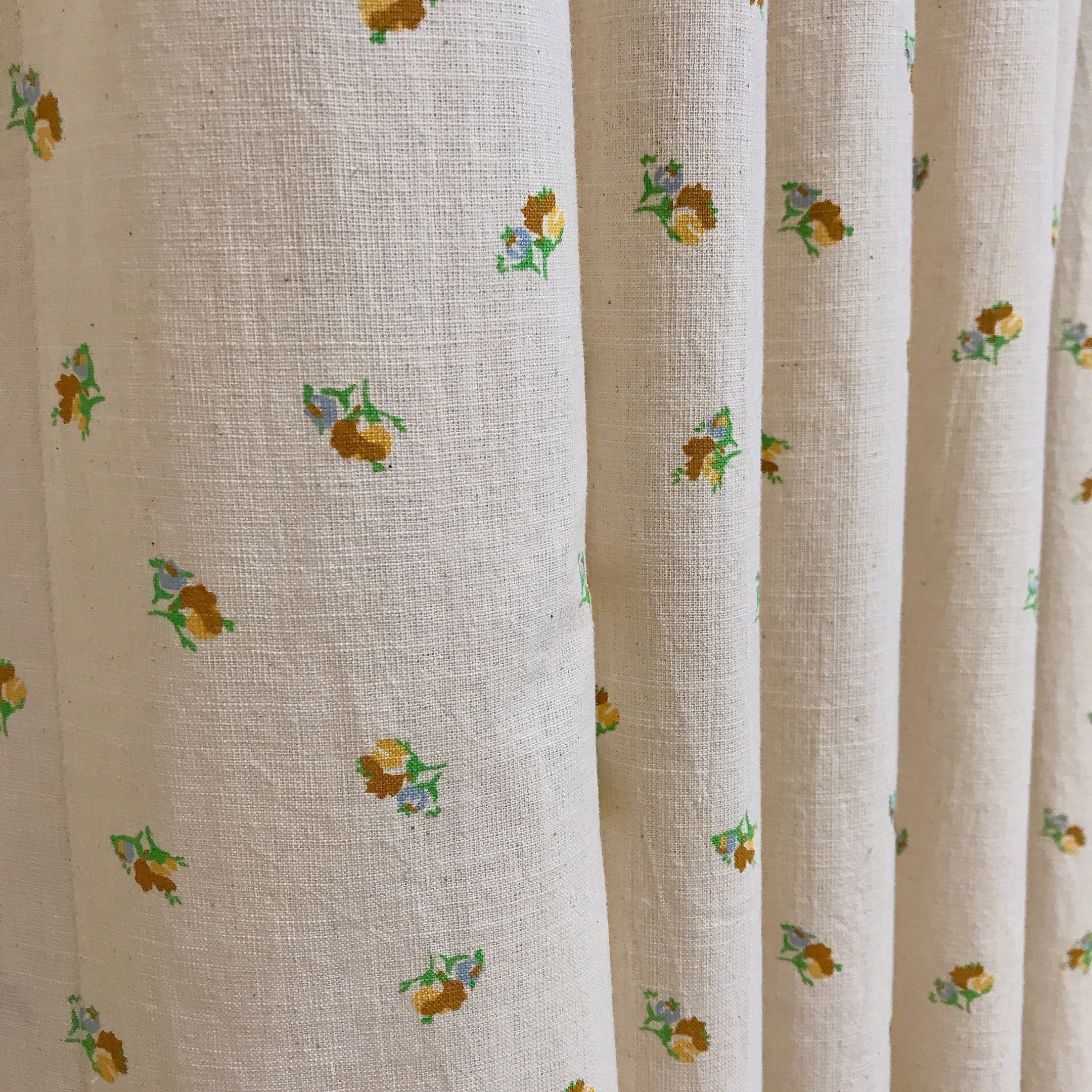 Tiny Floral Curtain in Mustard Yellow on Natural Beige