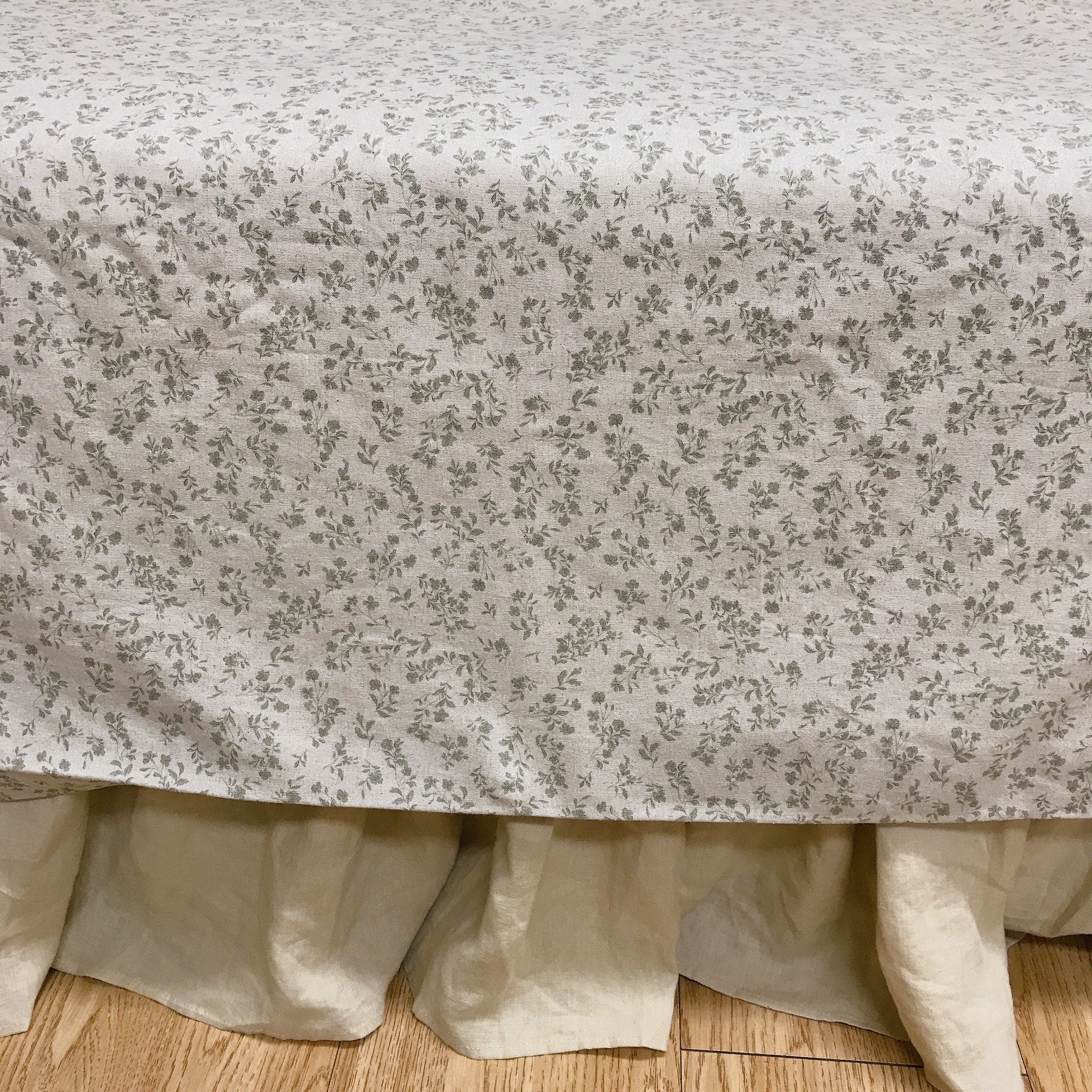 Sage Green Floral Duvet Cover in Natural Beige