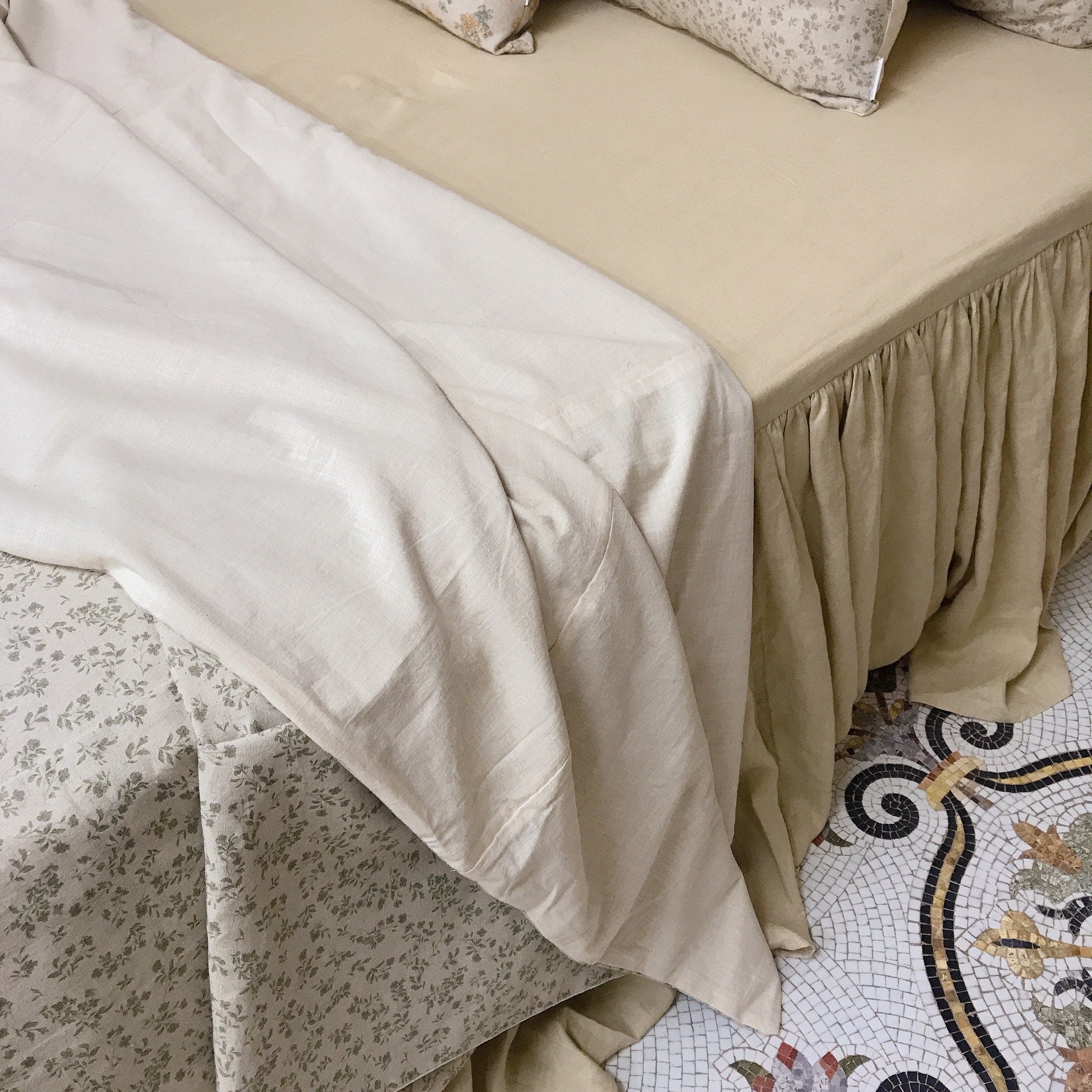Sage Green Floral Duvet Cover in Natural Beige
