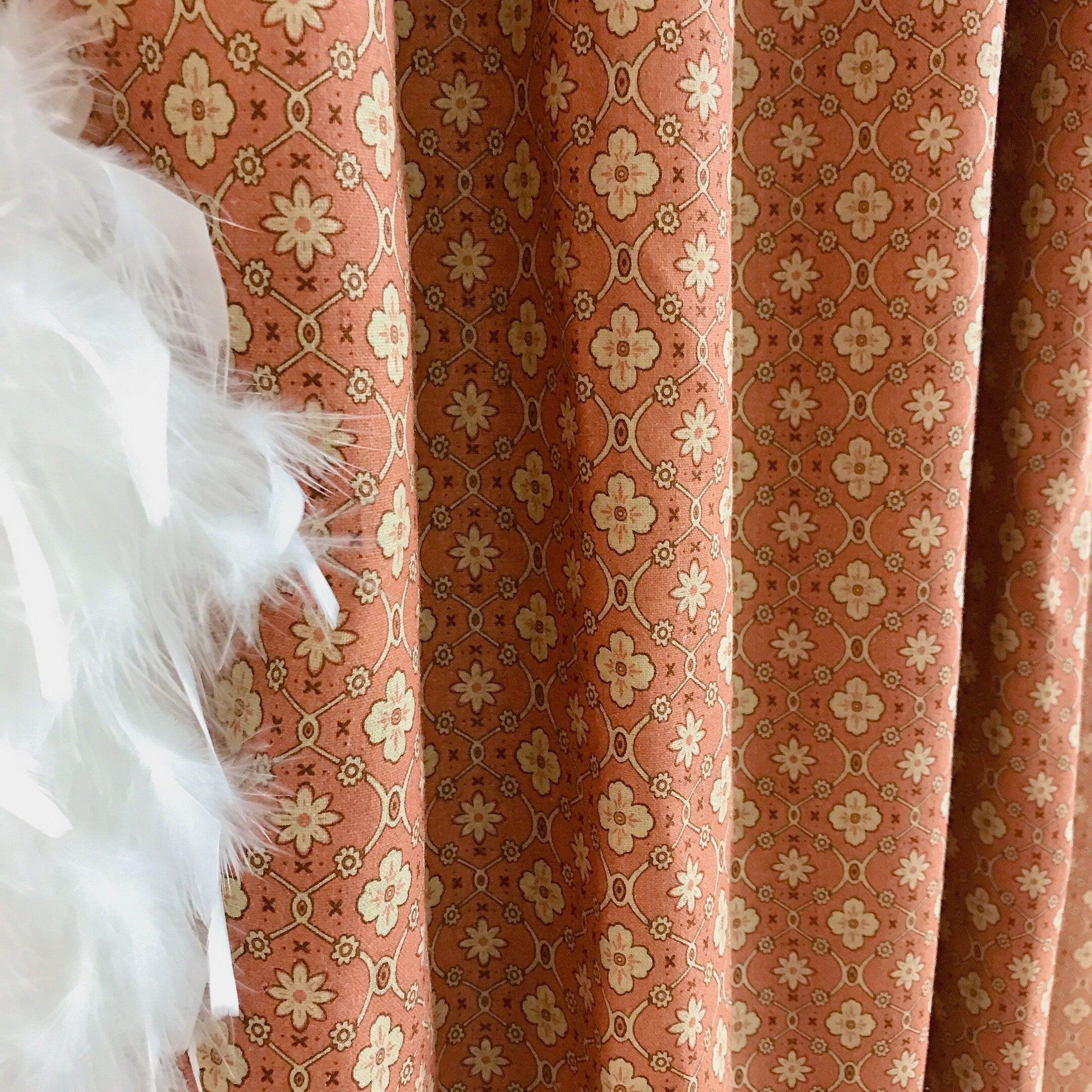 Natural Beige Floral Curtain on Brick