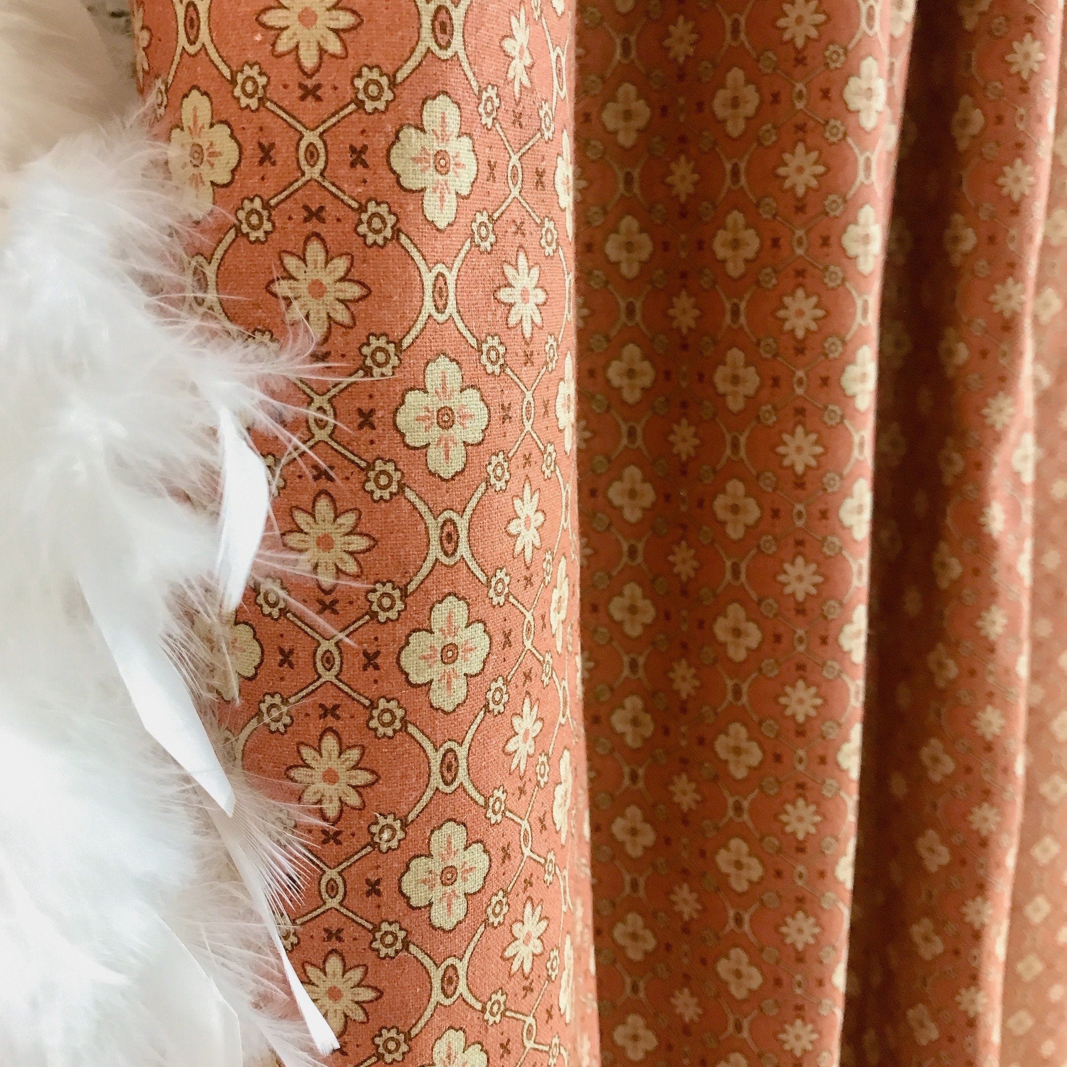 Natural Beige Floral Curtain on Brick