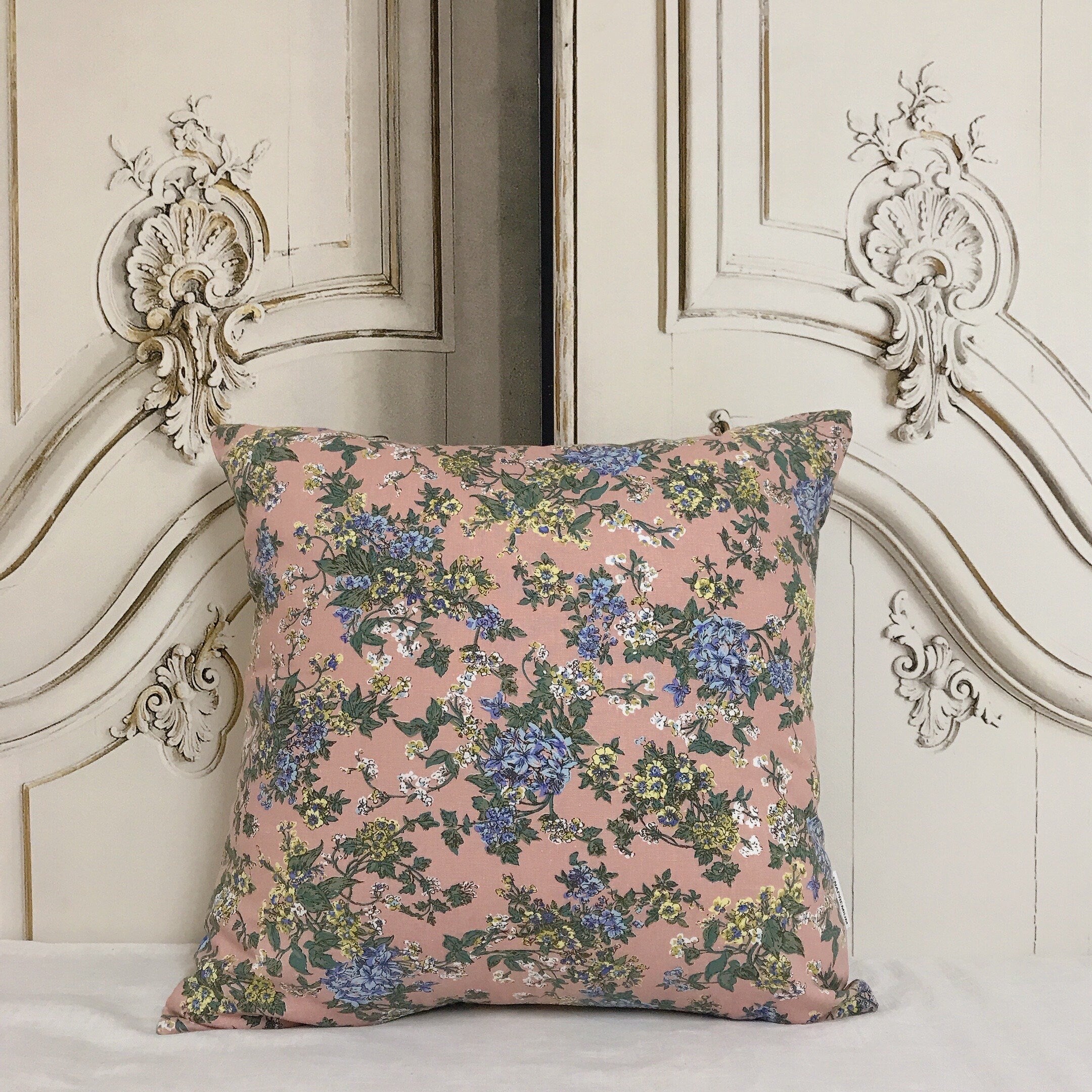 Purple and Yellow Floral Cushion Cover on Deep Indigo Pink