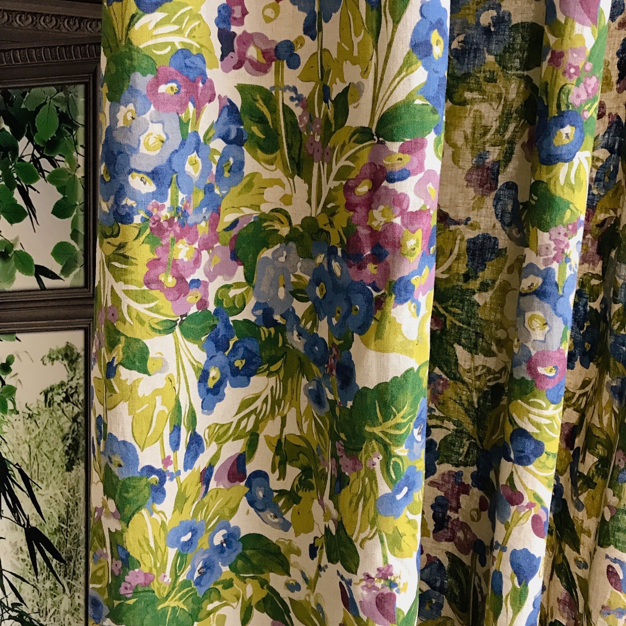 Blue and Purple Floral Curtain on Natural Beige