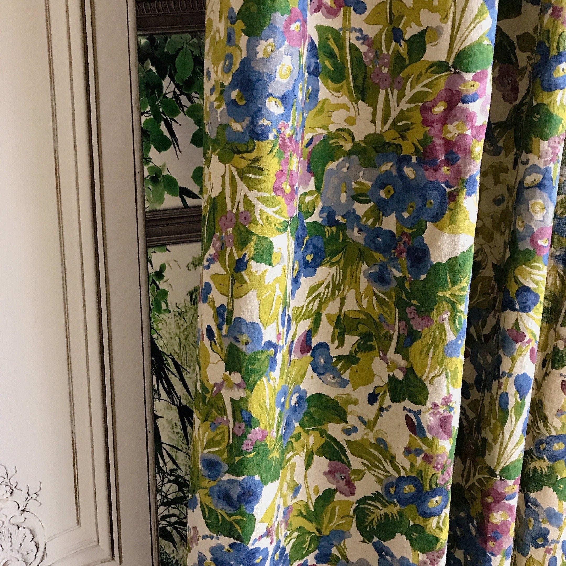 Blue and Purple Floral Curtain on Natural Beige