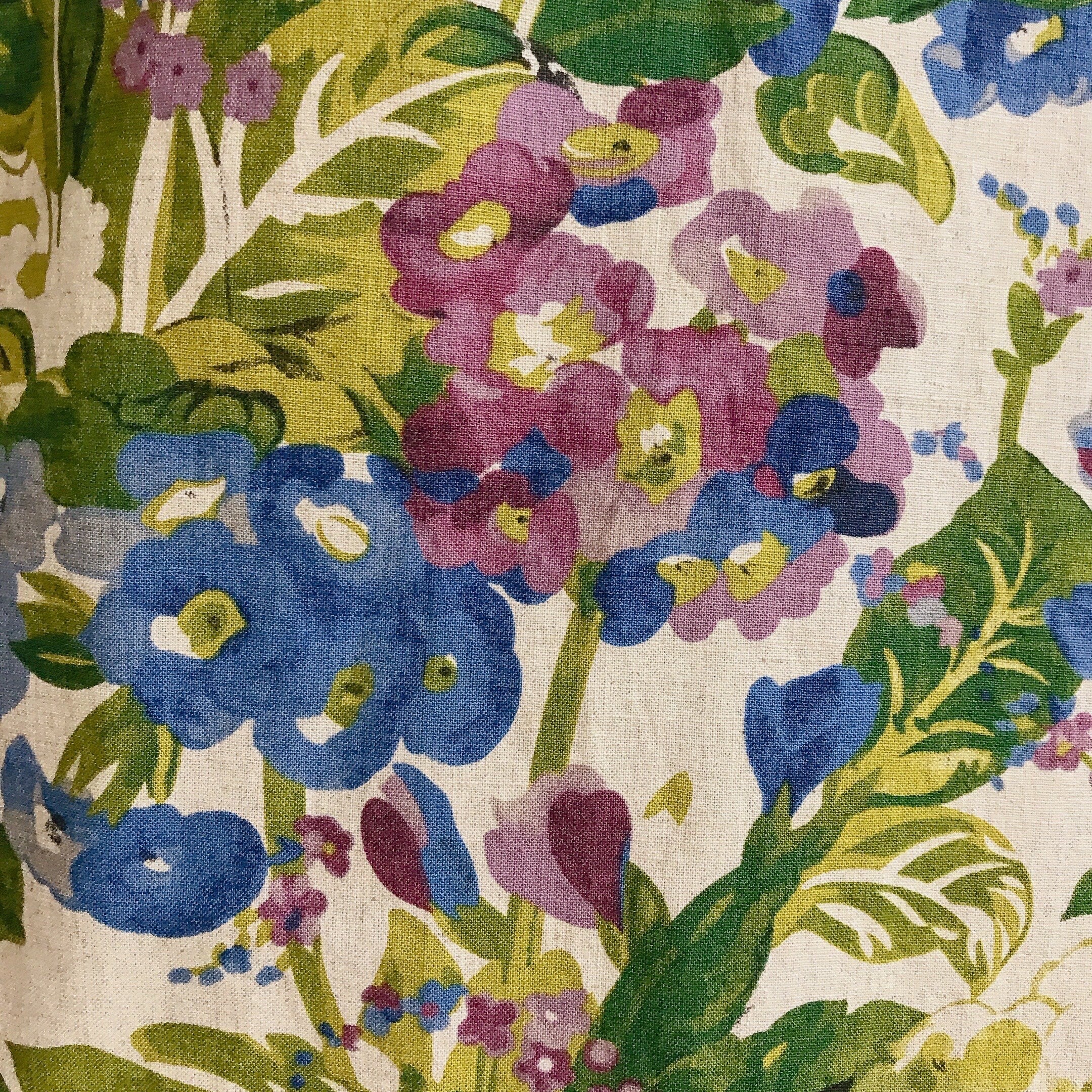 Blue and Purple Floral Curtain on Natural Beige