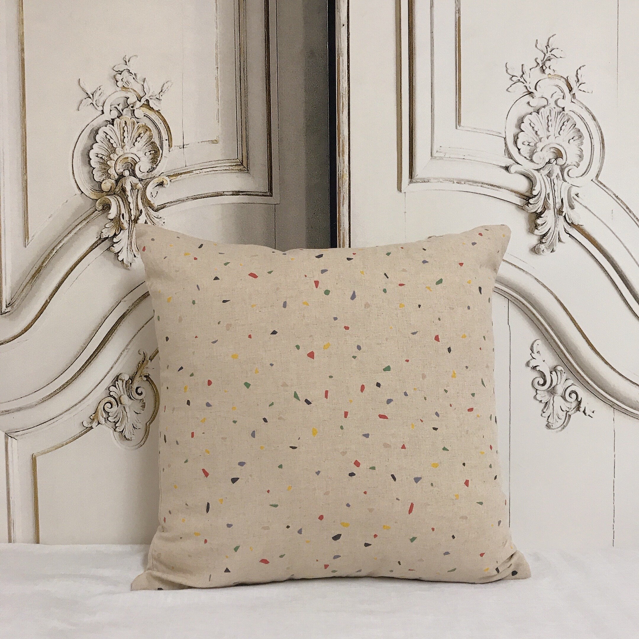 Multicolor Granite Marble Cushion Cover on Natural Beige