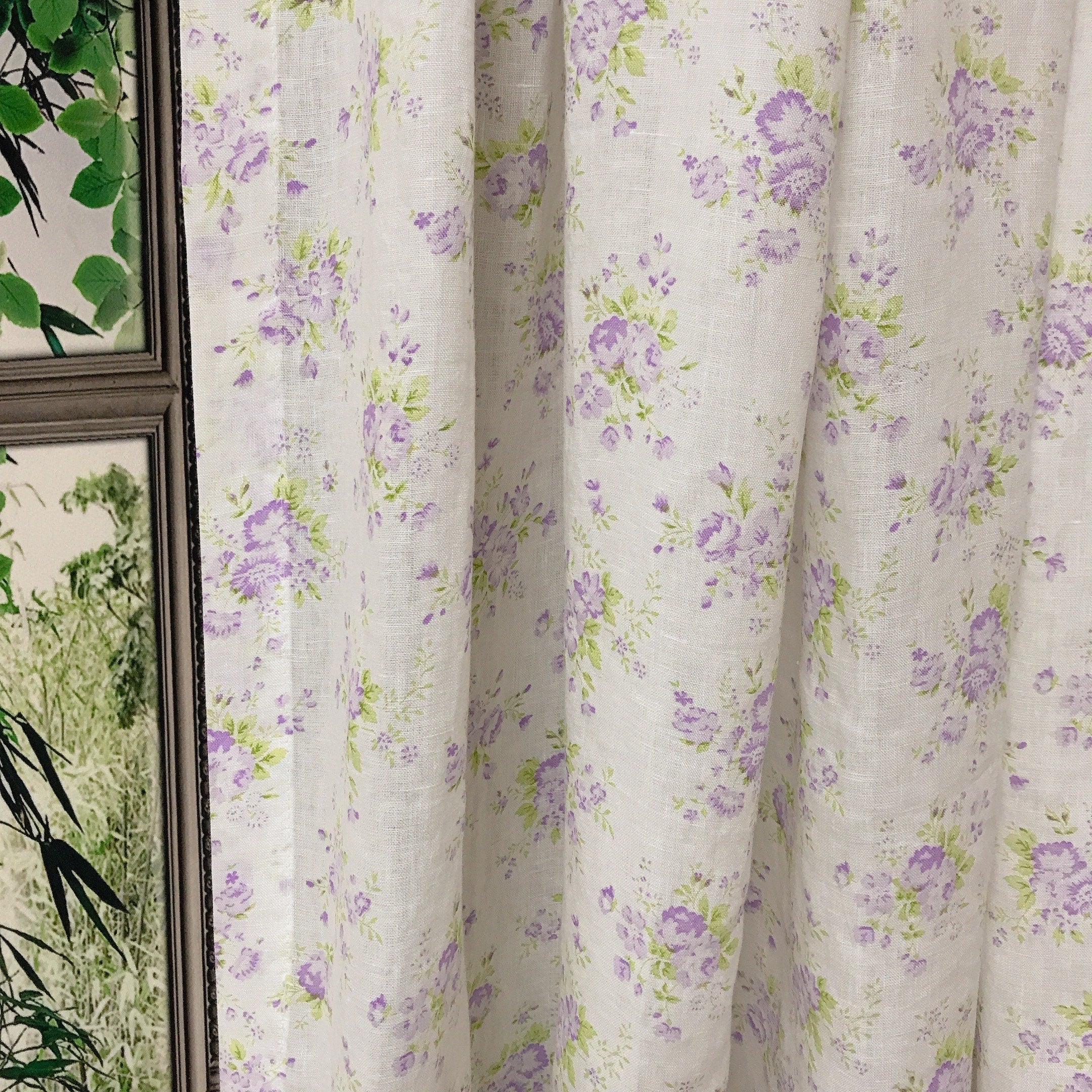 Floral Curtain in Pale Lavender Rose on White