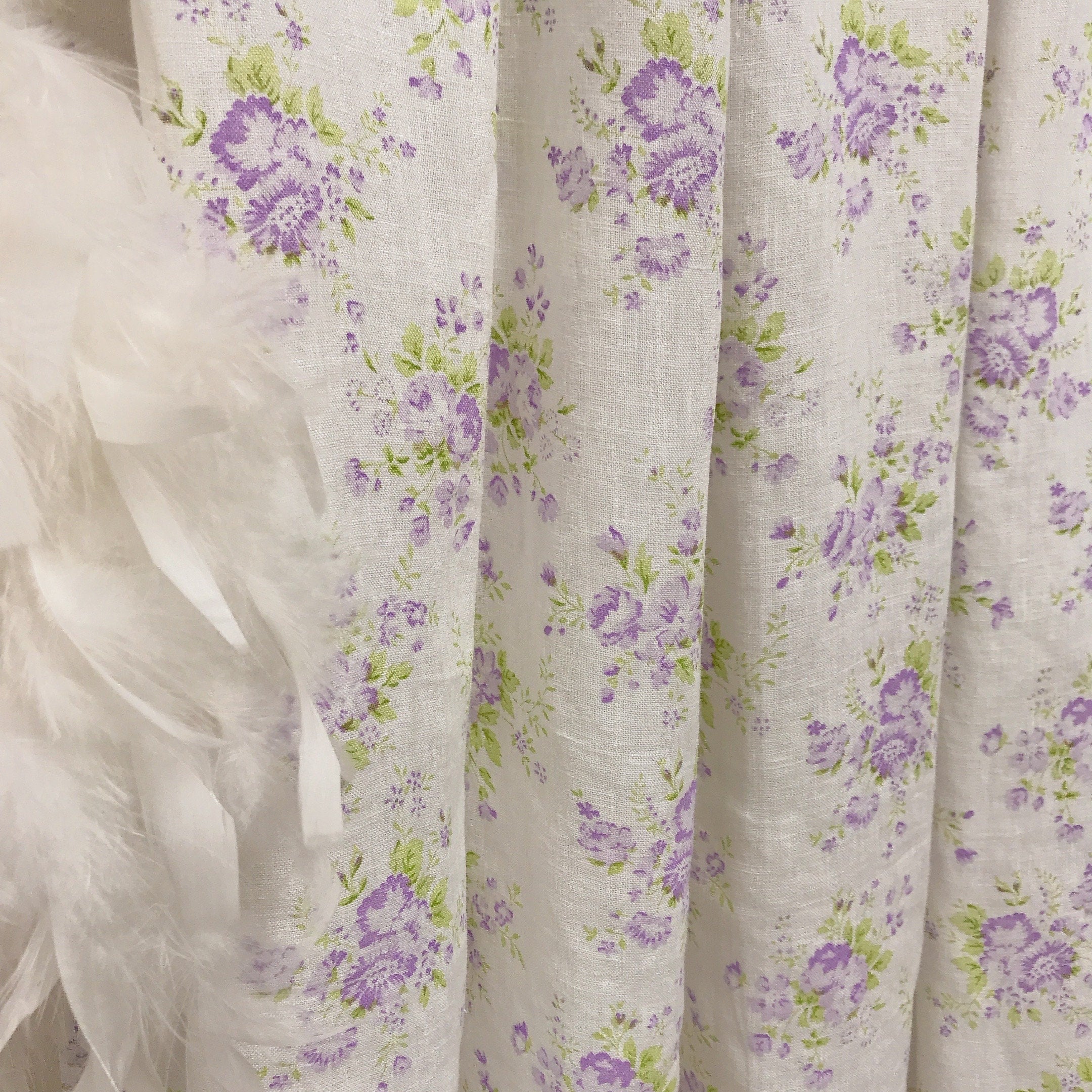 Floral Curtain in Pale Lavender Rose on White