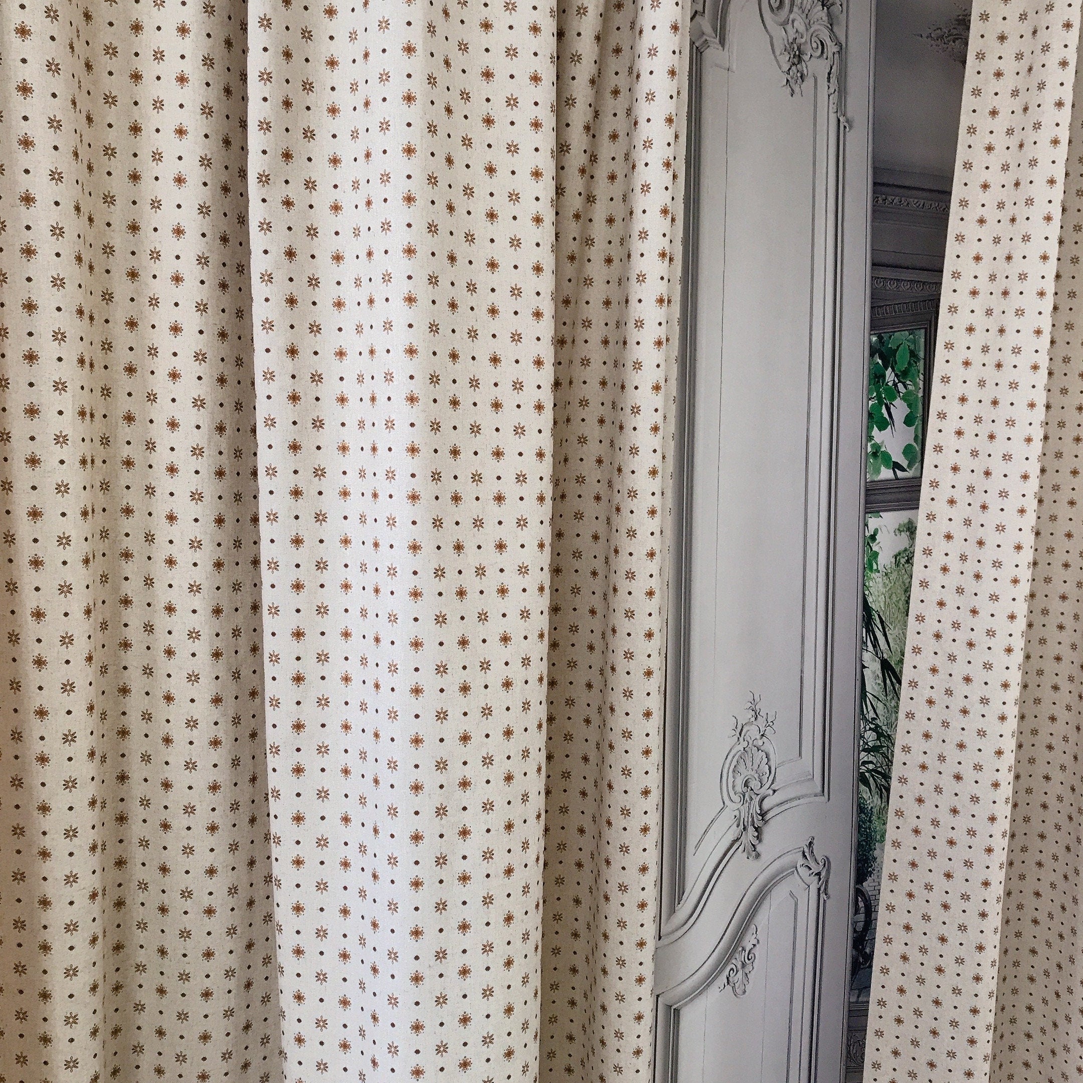 Copper Brown Circle Curtain on Natural Beige