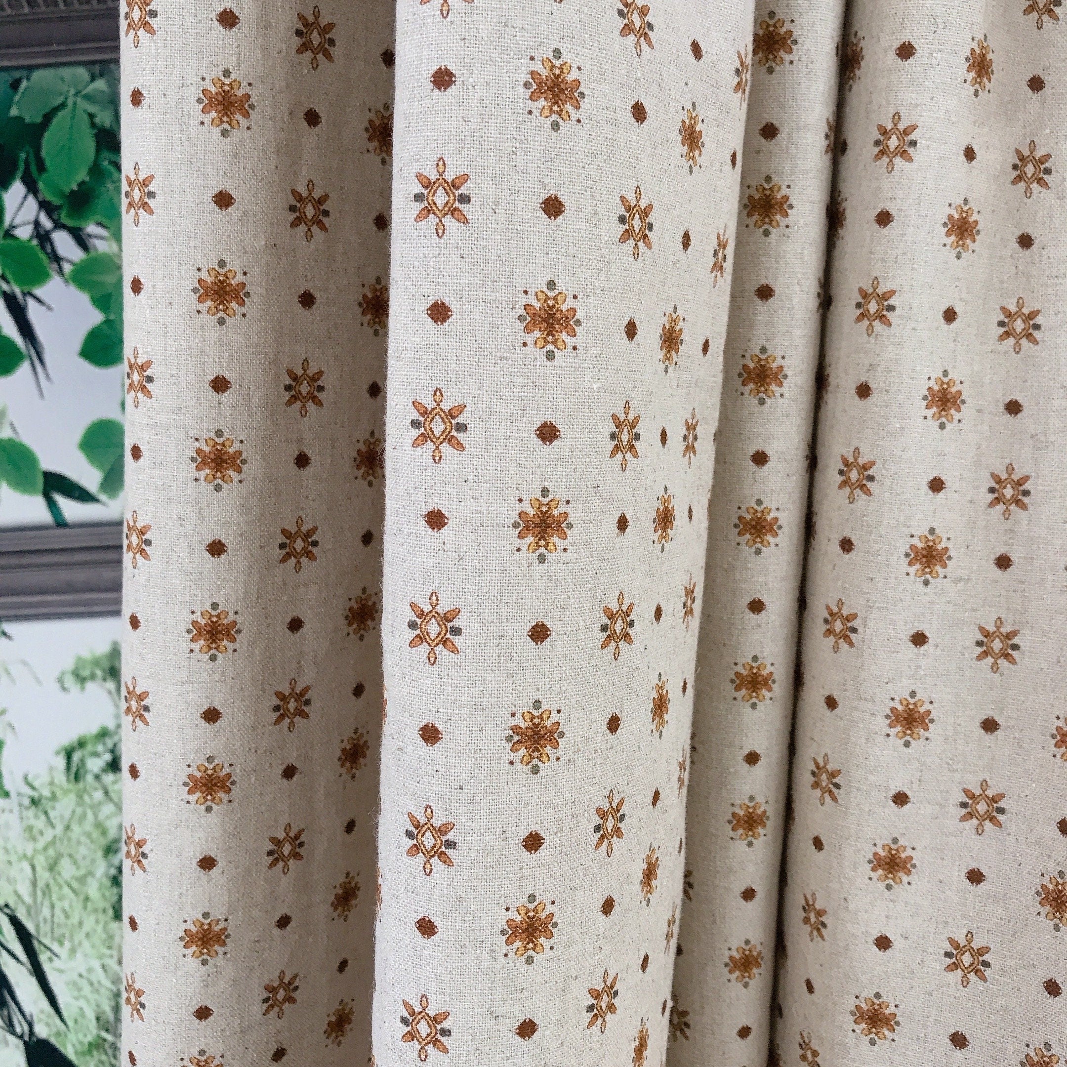 Copper Brown Circle Curtain on Natural Beige