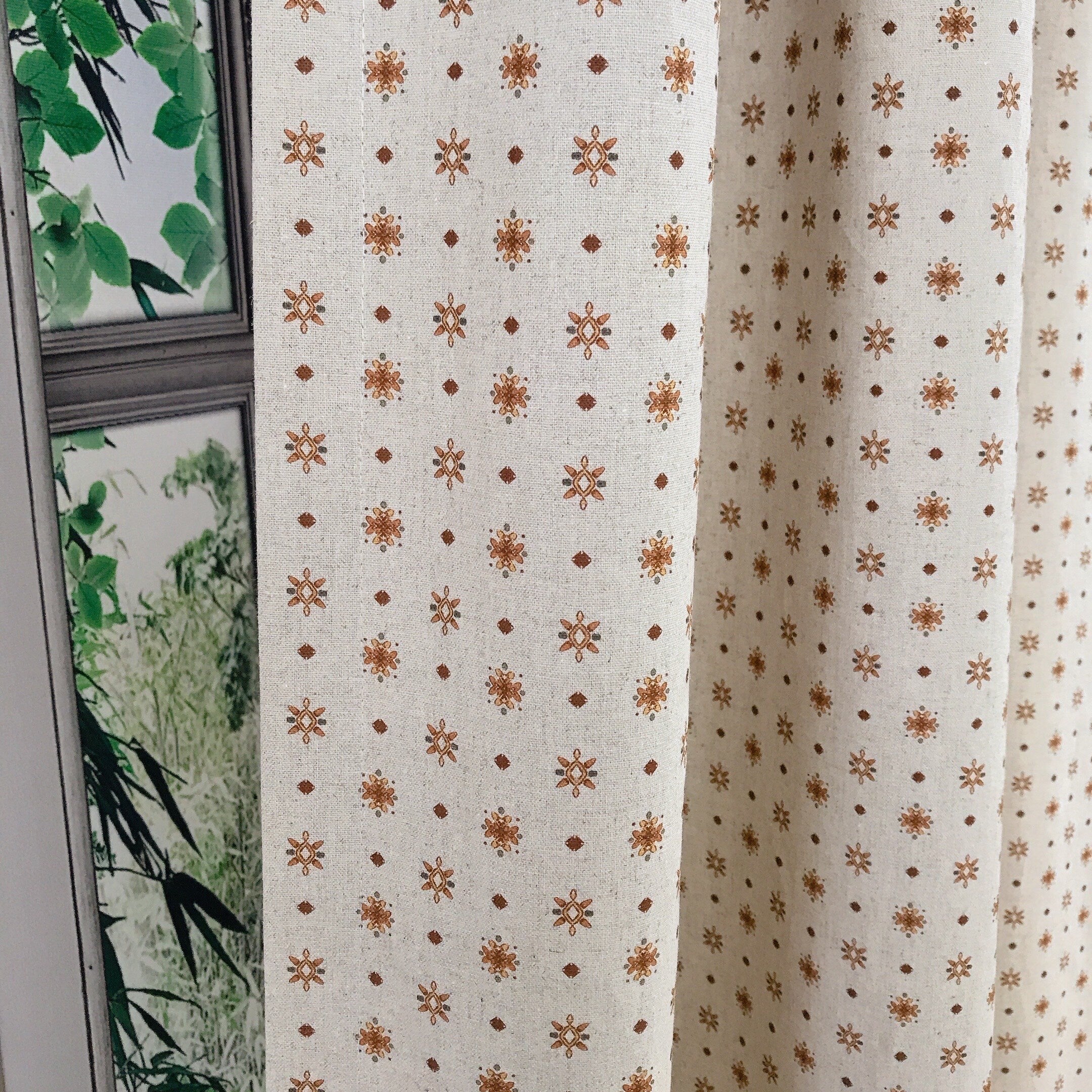 Copper Brown Circle Curtain on Natural Beige