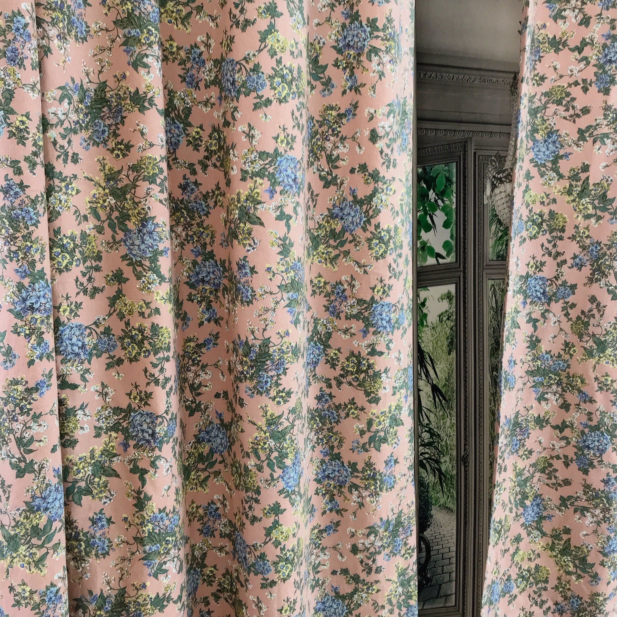 Purple Yellow Floral Curtain With Dark Indigo and Pink Accents