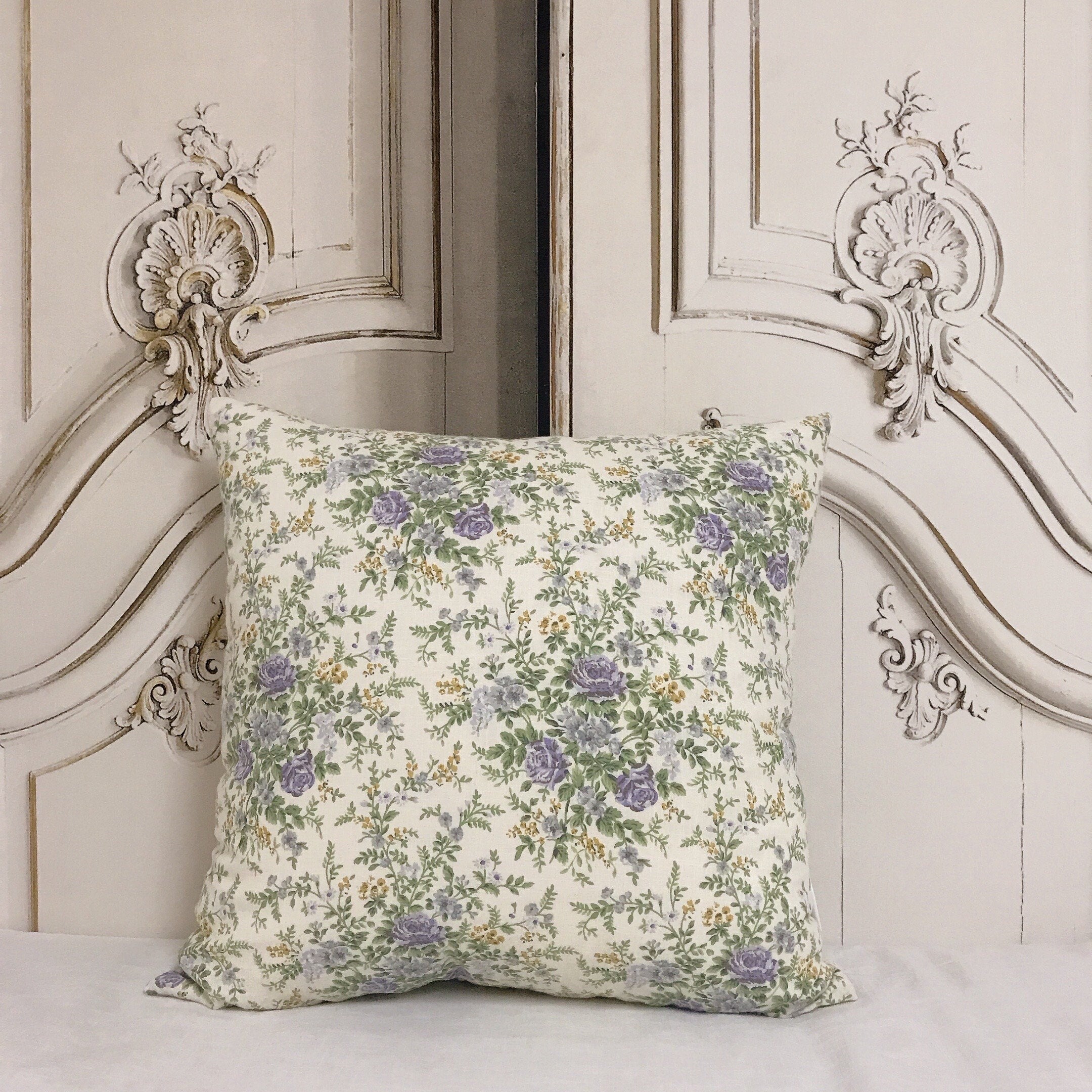 Purple Floral Cushion Cover on Natural Beige