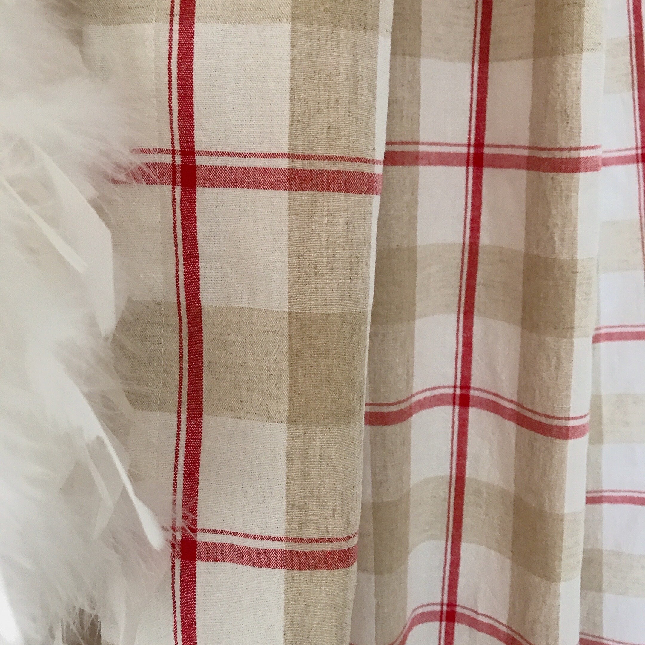 Red Beige and Ivory Plaid Curtain
