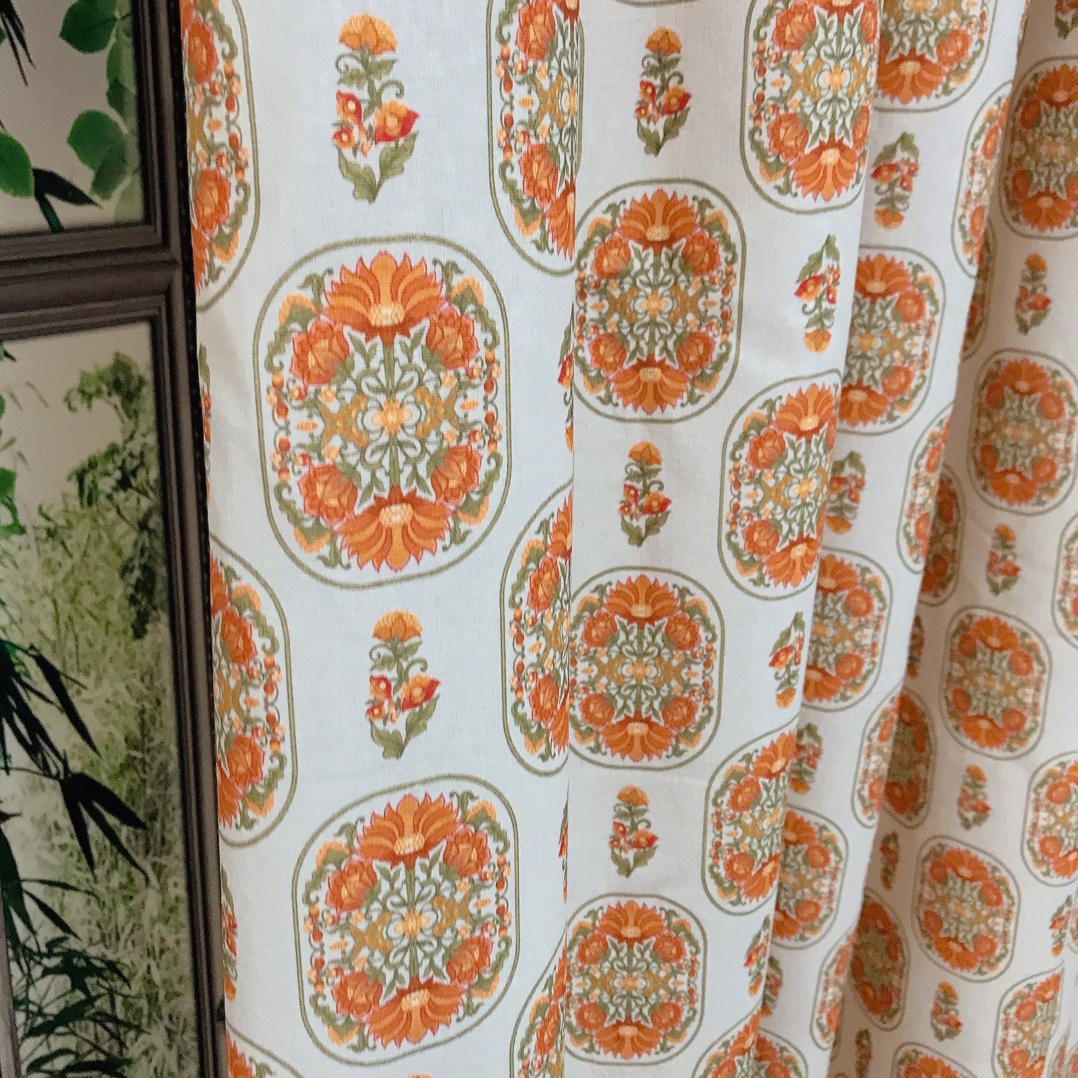 Terracotta Orange Floral Curtain on Light Natural Beige