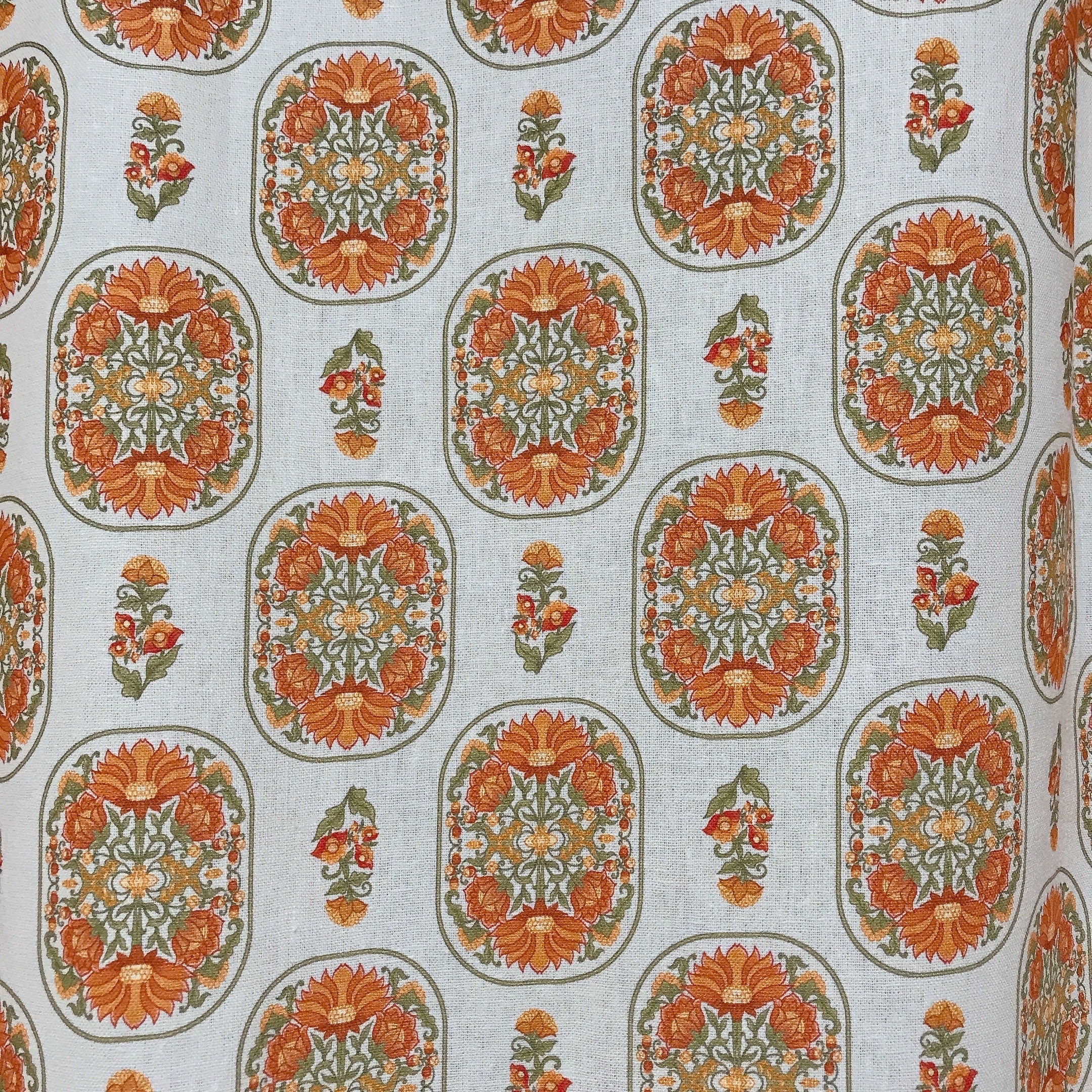 Terracotta Orange Floral Curtain on Light Natural Beige