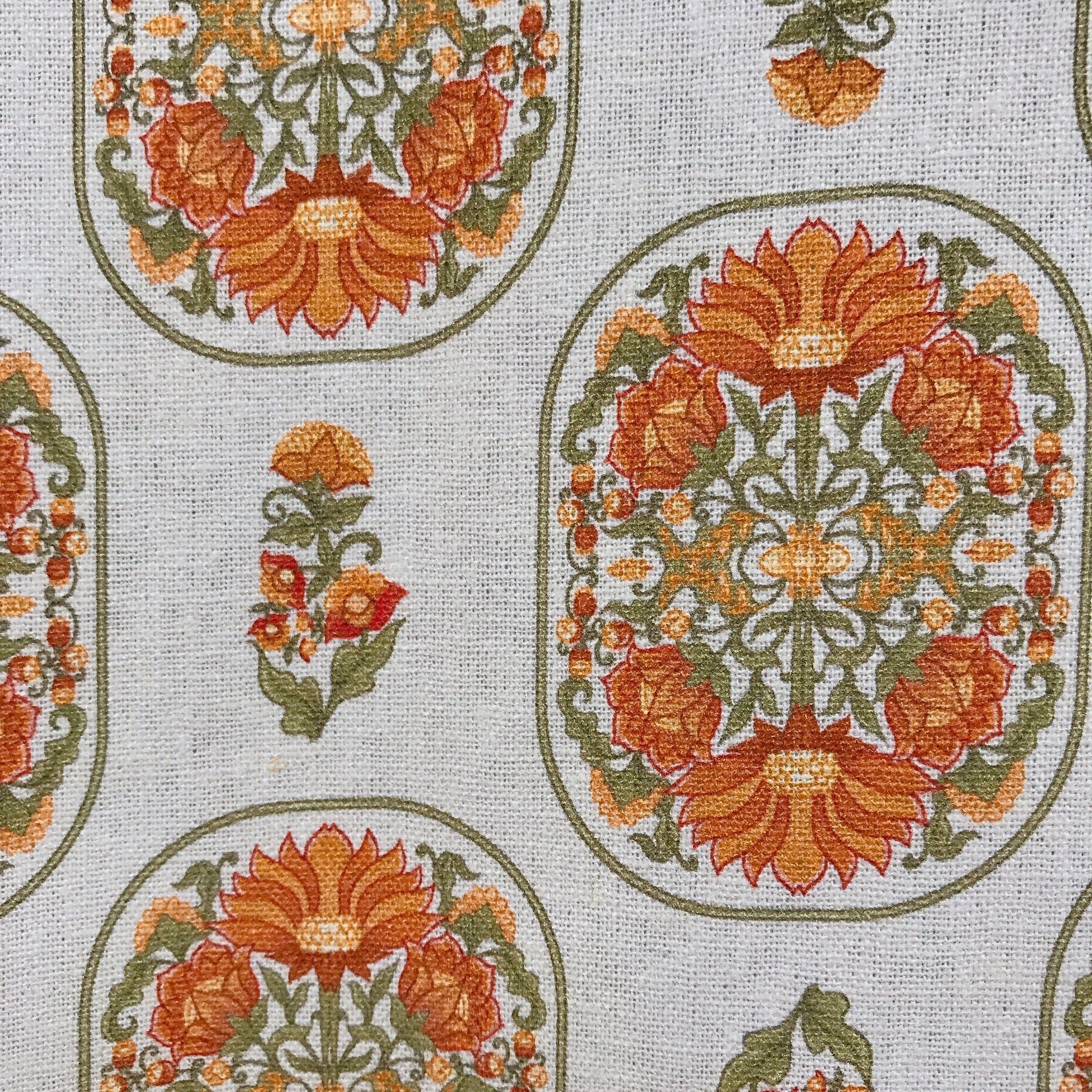 Terracotta Orange Floral Curtain on Light Natural Beige