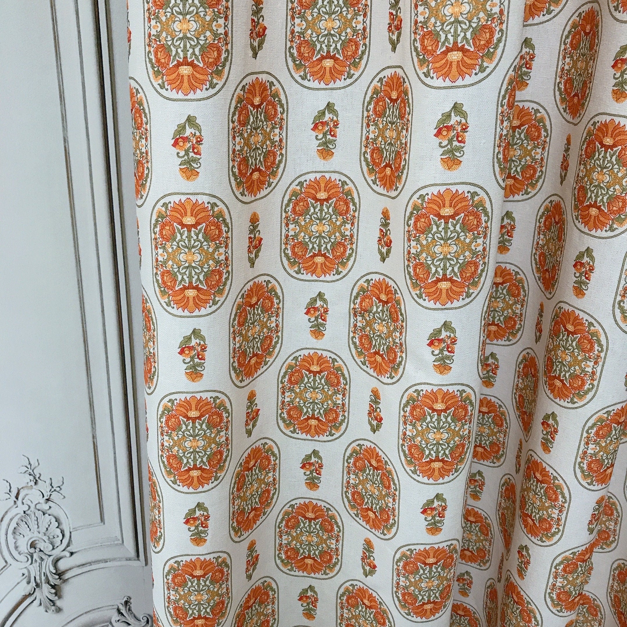 Terracotta Orange Floral Curtain on Light Natural Beige