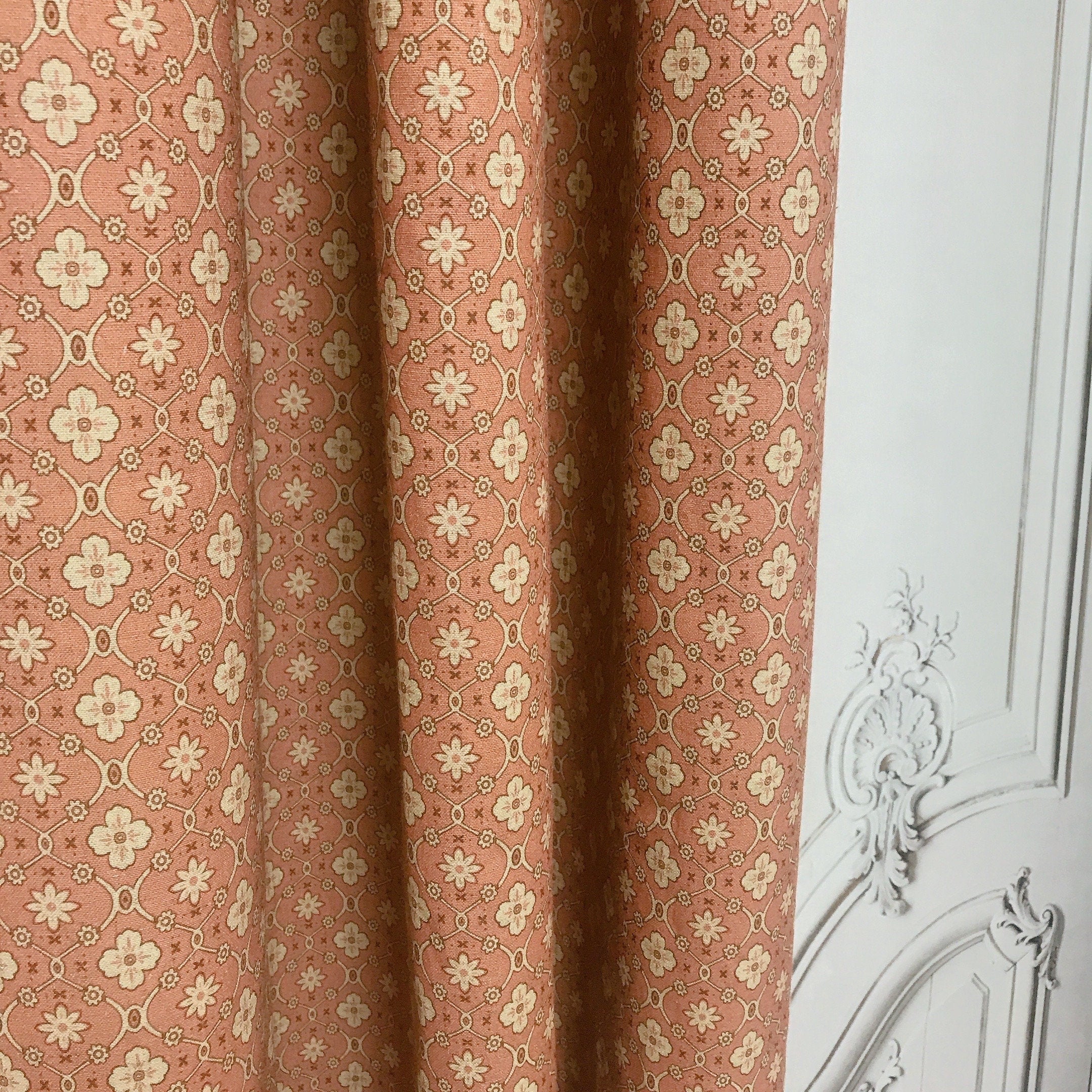Natural Beige Floral Curtain on Brick