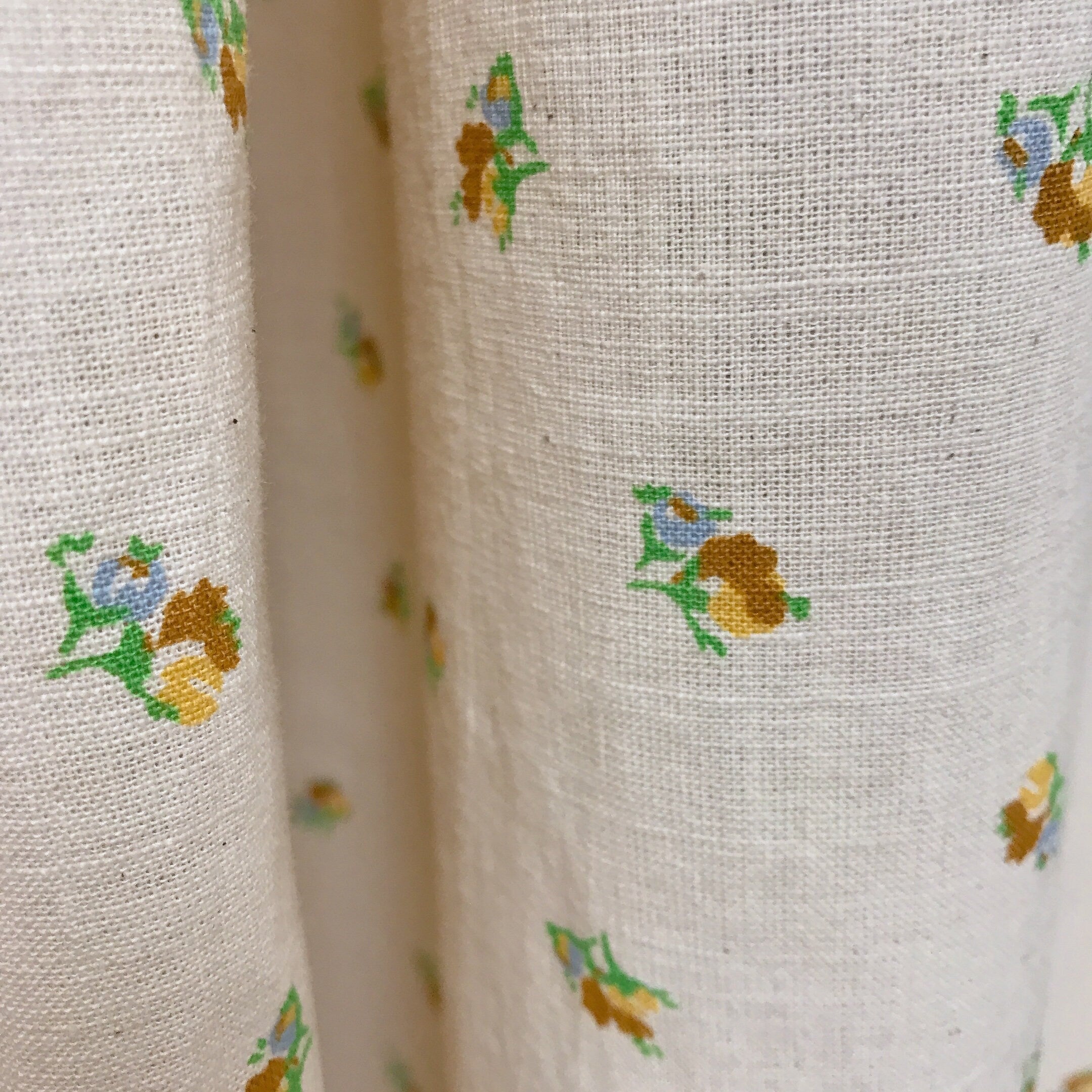 Tiny Floral Curtain in Mustard Yellow on Natural Beige