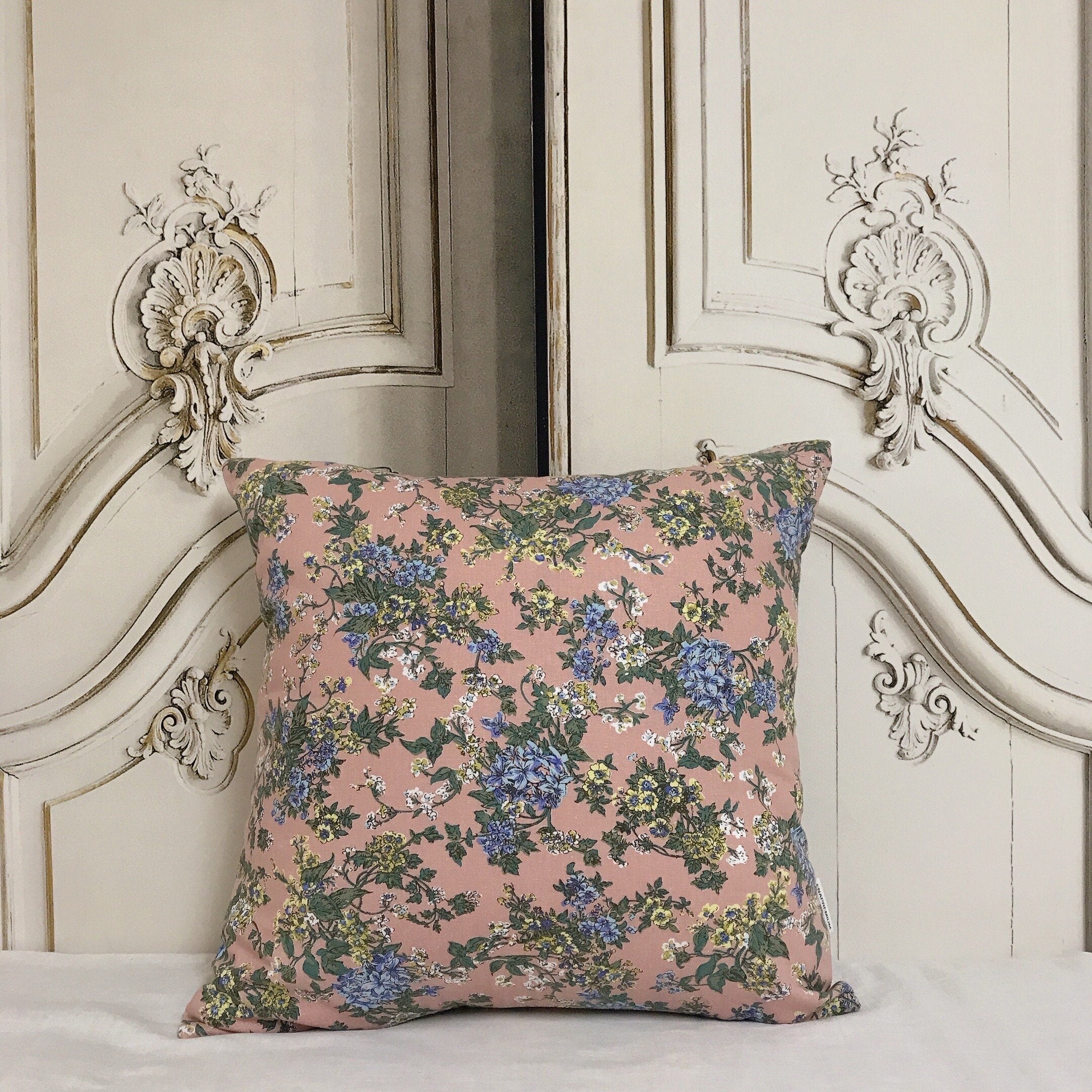 Purple and Yellow Floral Cushion Cover on Deep Indigo Pink