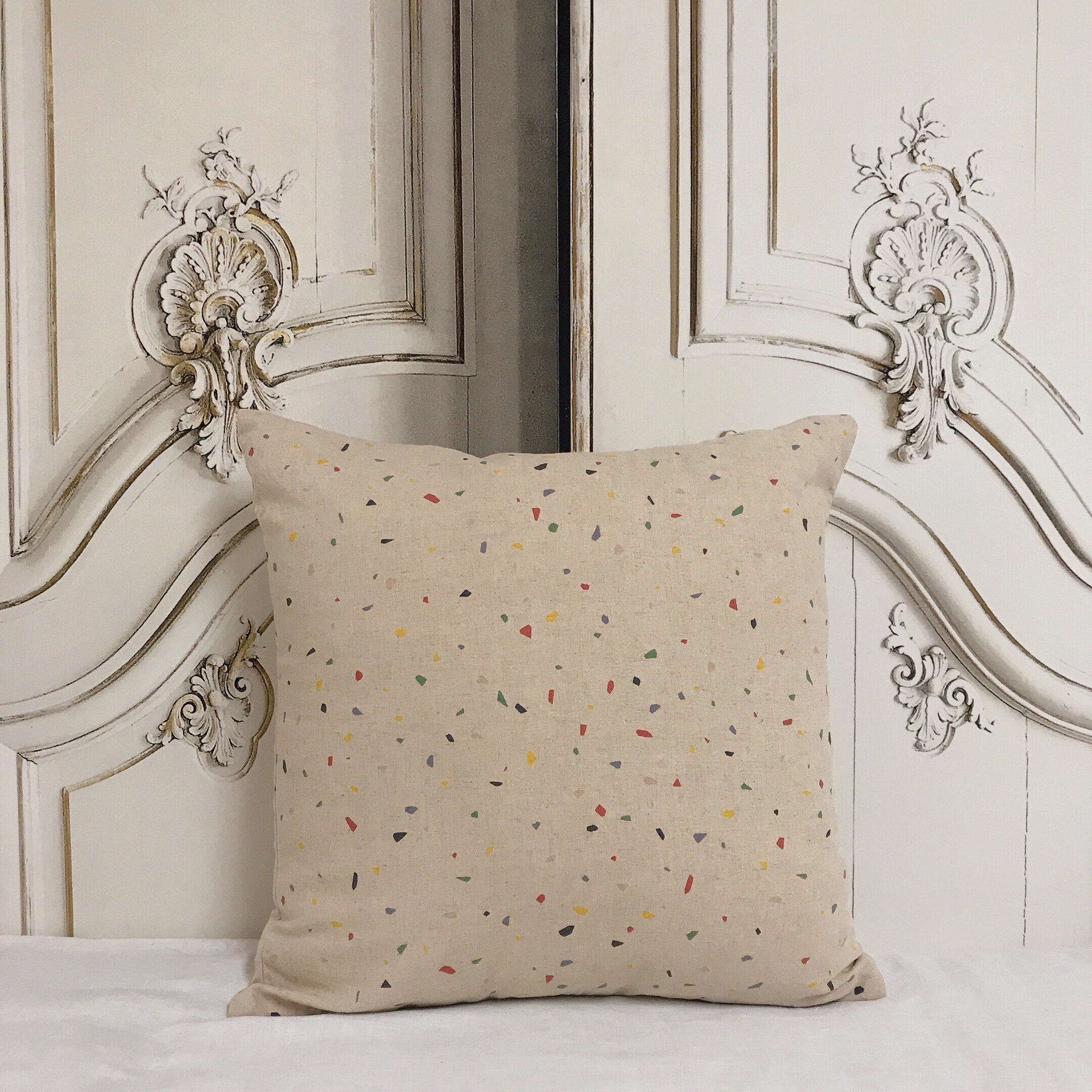 Multicolor Granite Marble Cushion Cover on Natural Beige