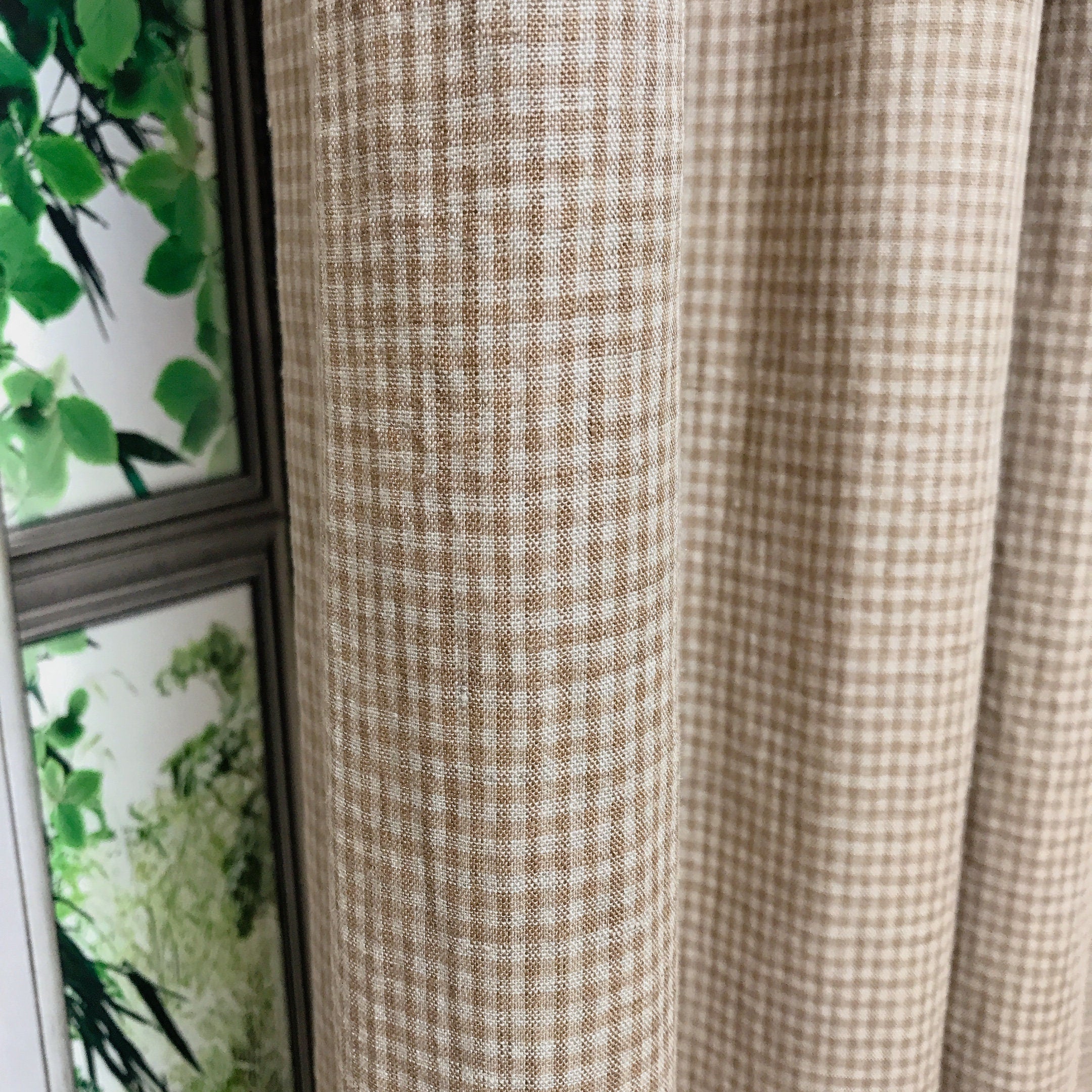 Brown and Natural Beige Tiny Plaid Curtain