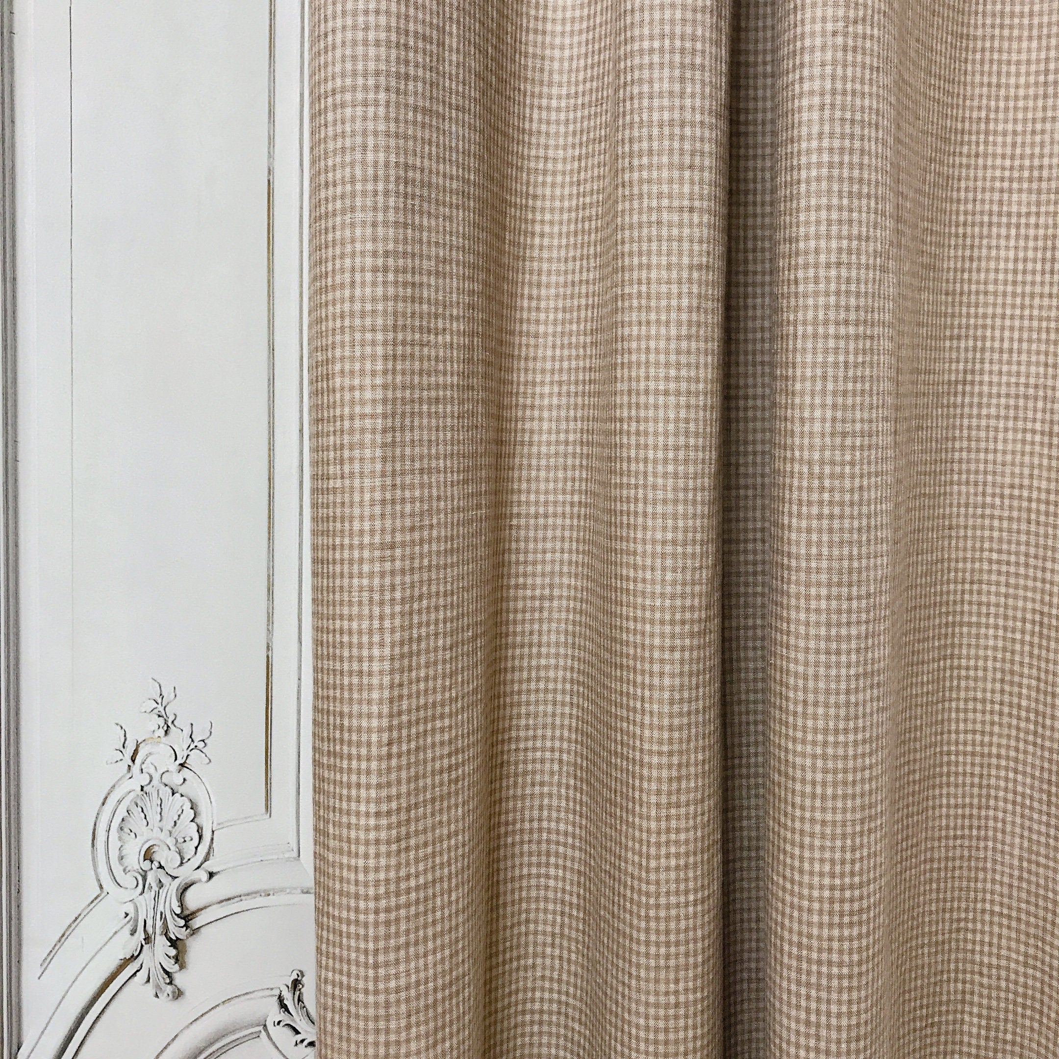 Brown and Natural Beige Tiny Plaid Curtain