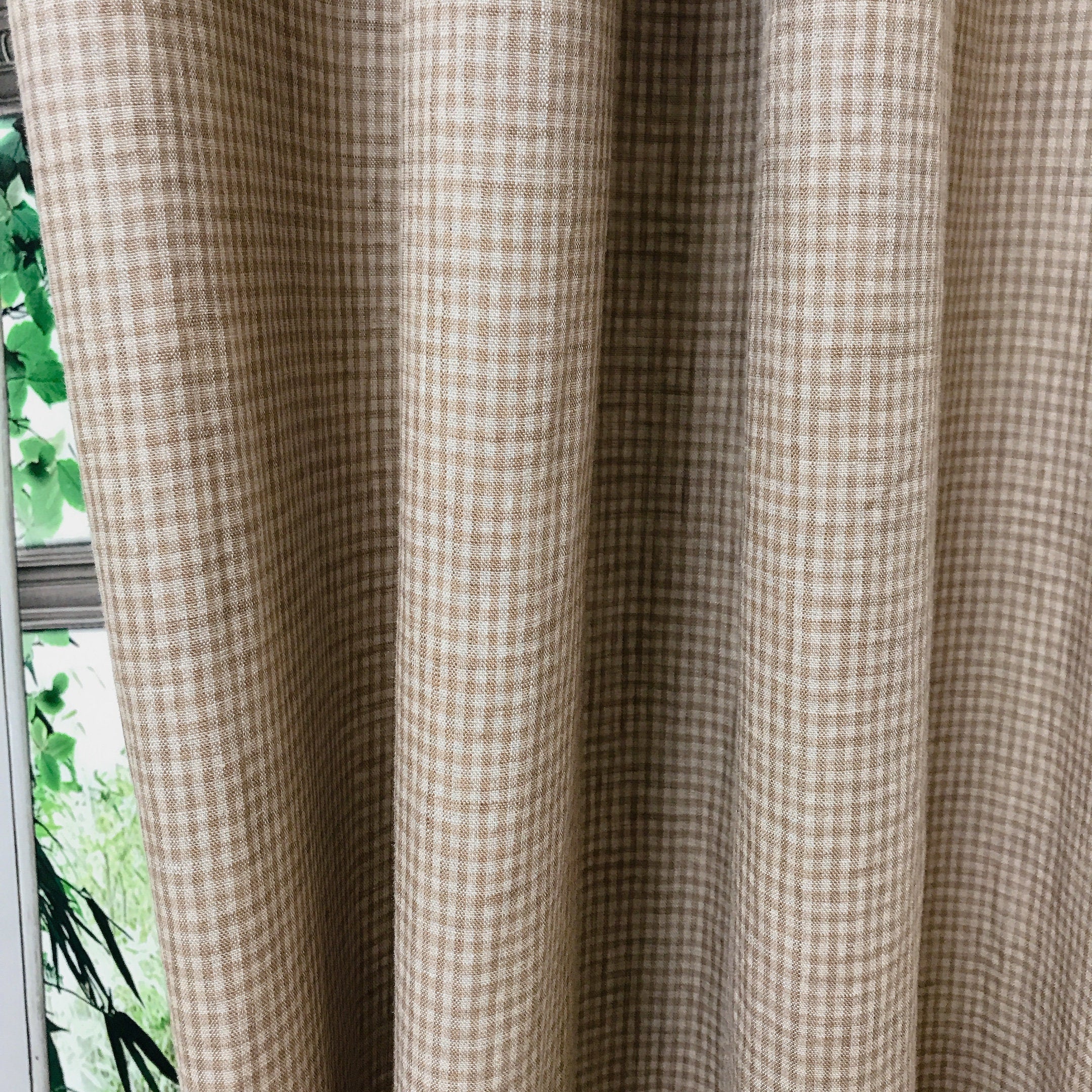 Brown and Natural Beige Tiny Plaid Curtain