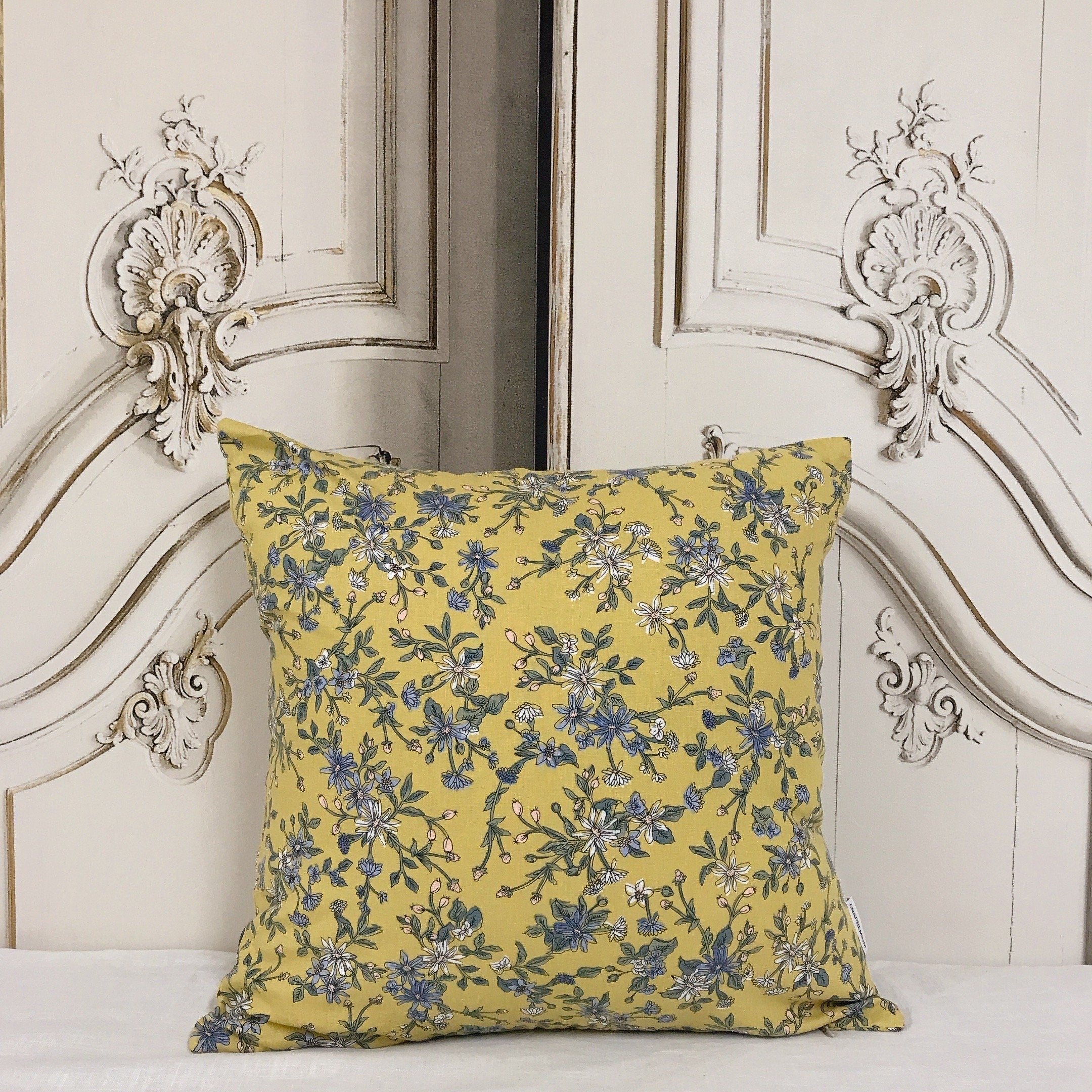 Multicolor Floral Cushion Cover on Mustard
